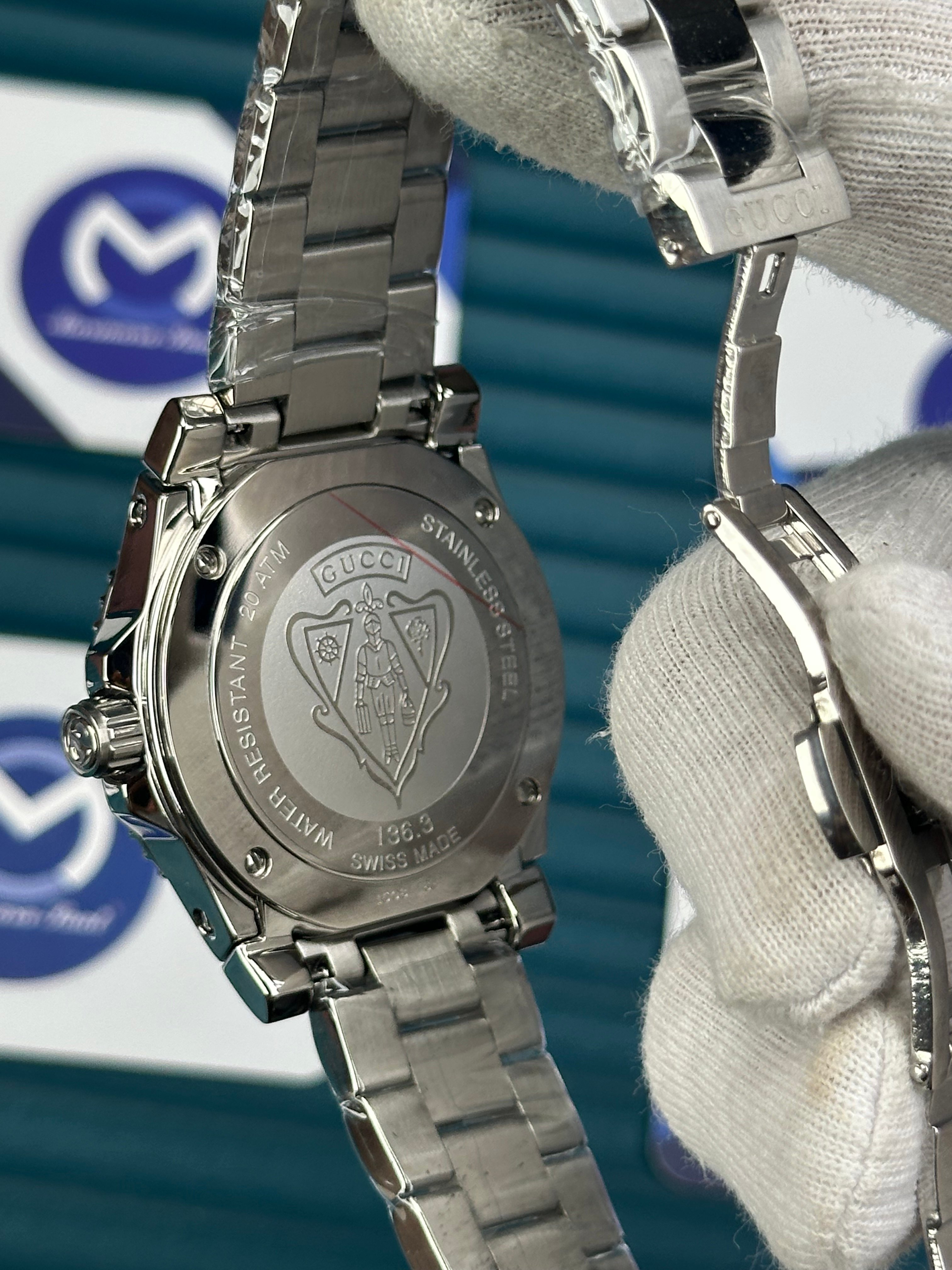 GUCCI BLACK DIAL PHOSPHOROUS INDEX SILVER CORD