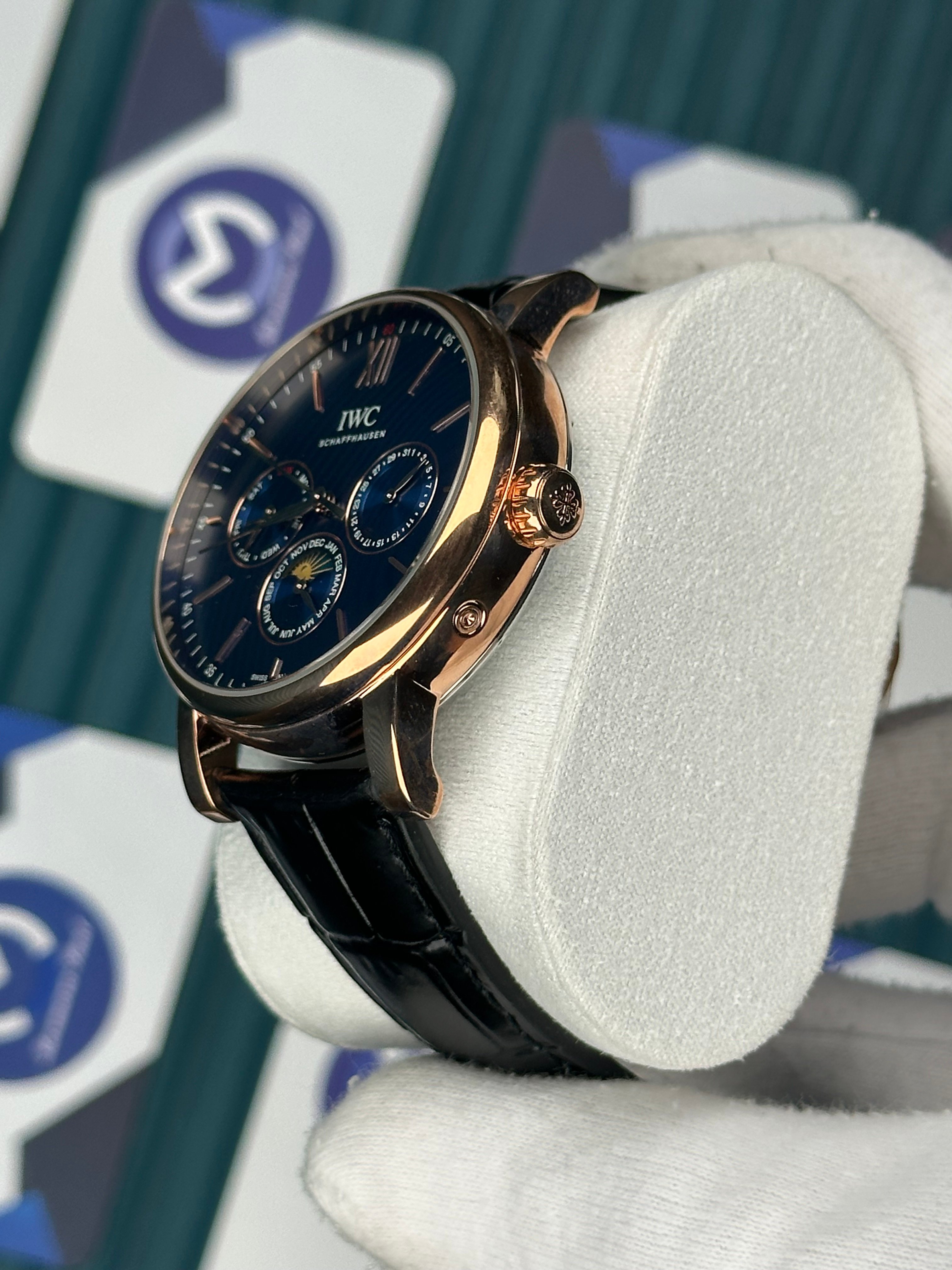 Iwc Blue Dial Chronograph Black Leather Cord