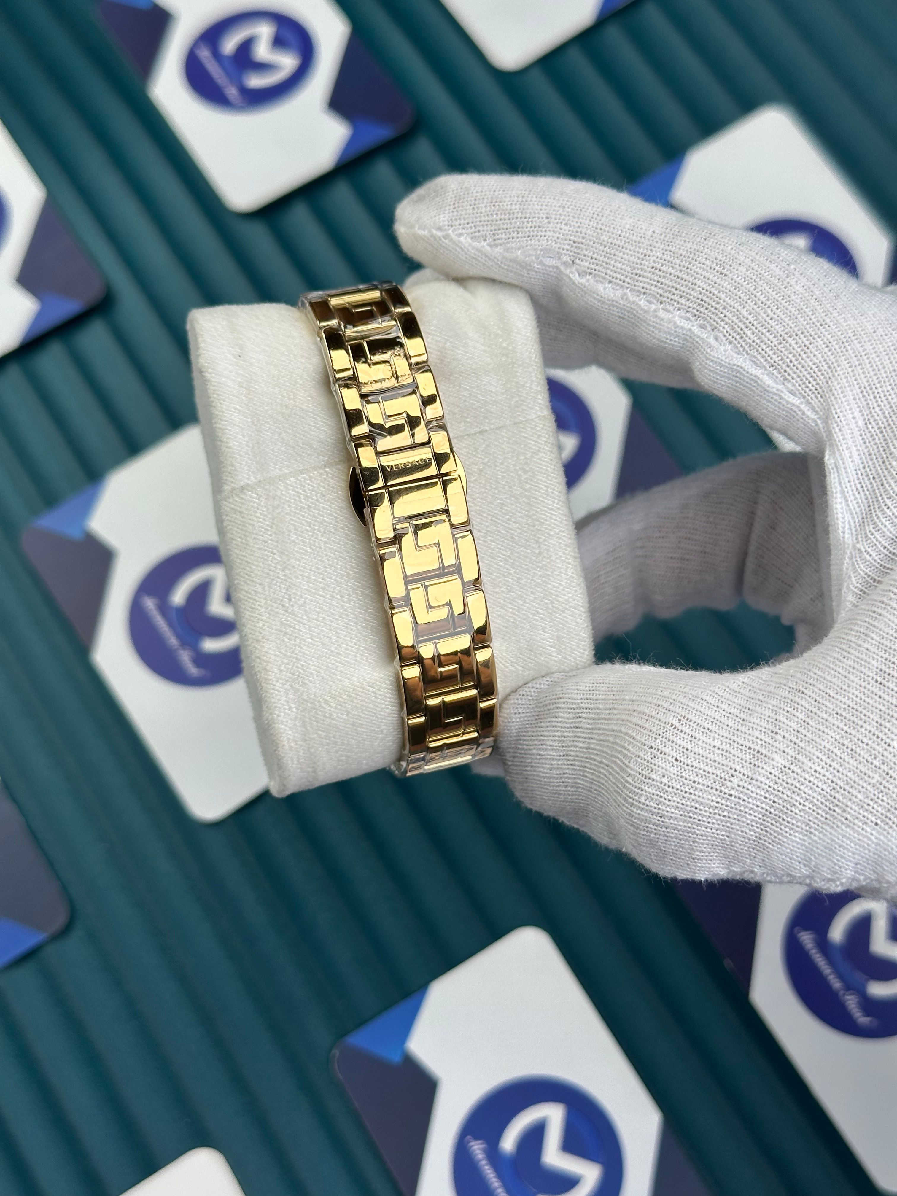 VERSACE 36 BLACK DIAL GOLD CORD