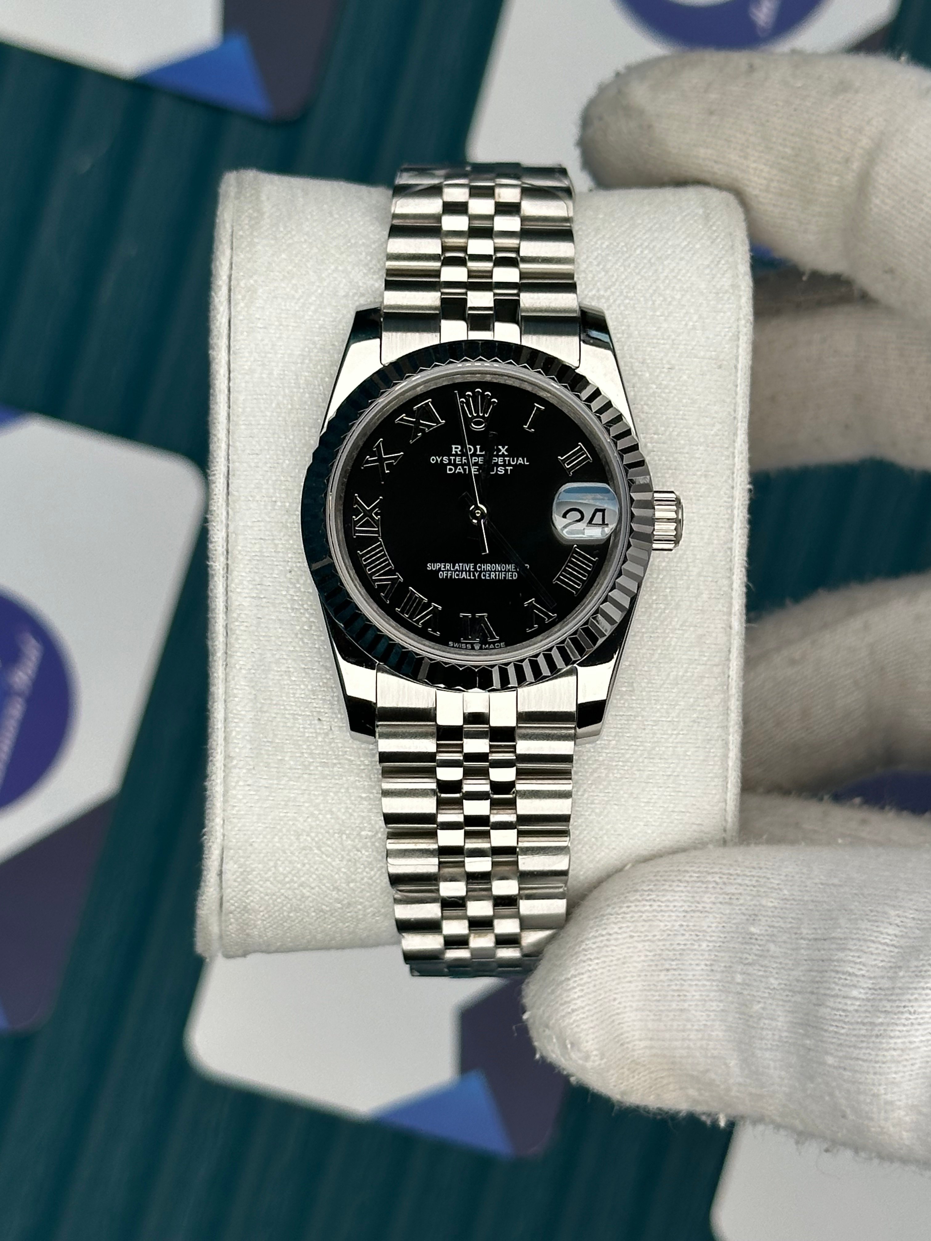 ROLEX 31 BLACK DIAL ROMA INDEX SILVER JUBILEE