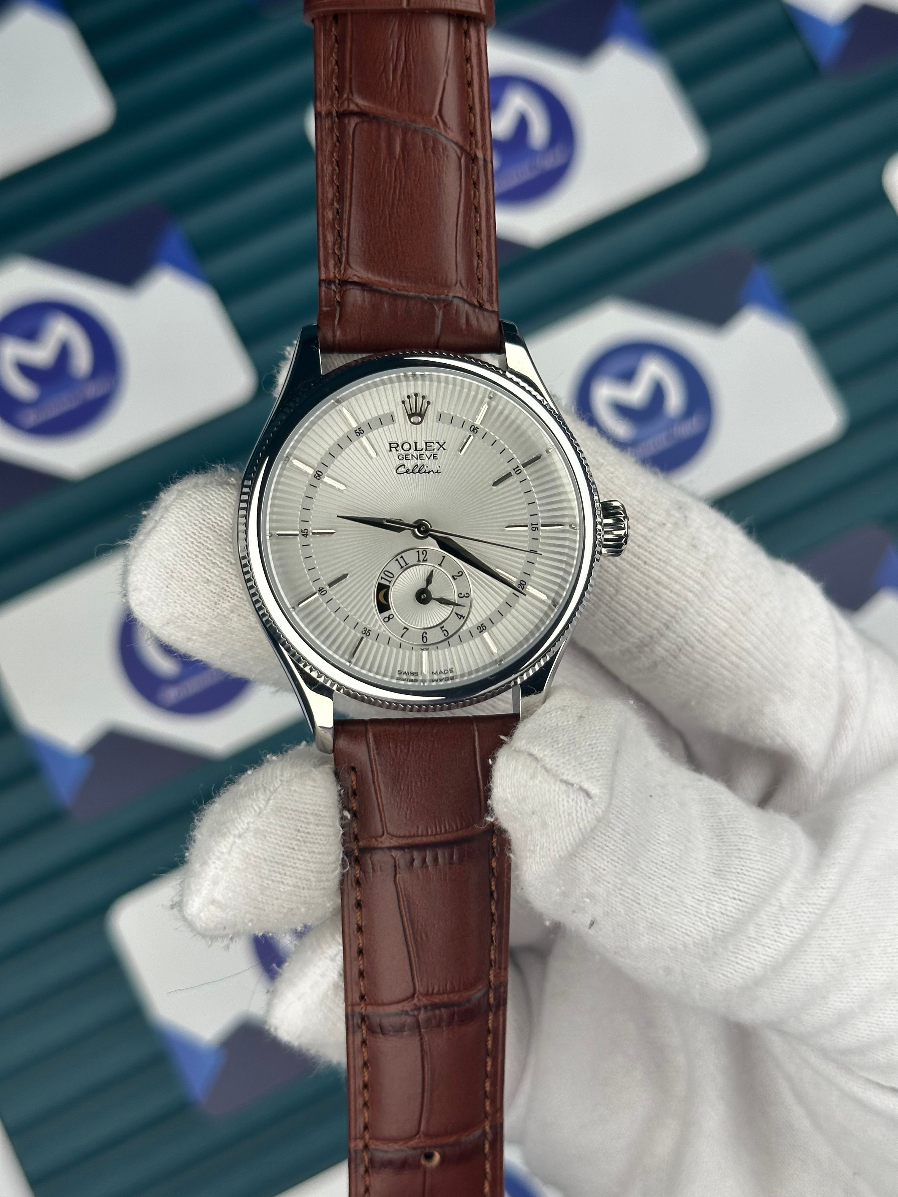 Rolex Cellini Gümüş Kasa Beyaz Fonksiyonlu Deri Kordon
