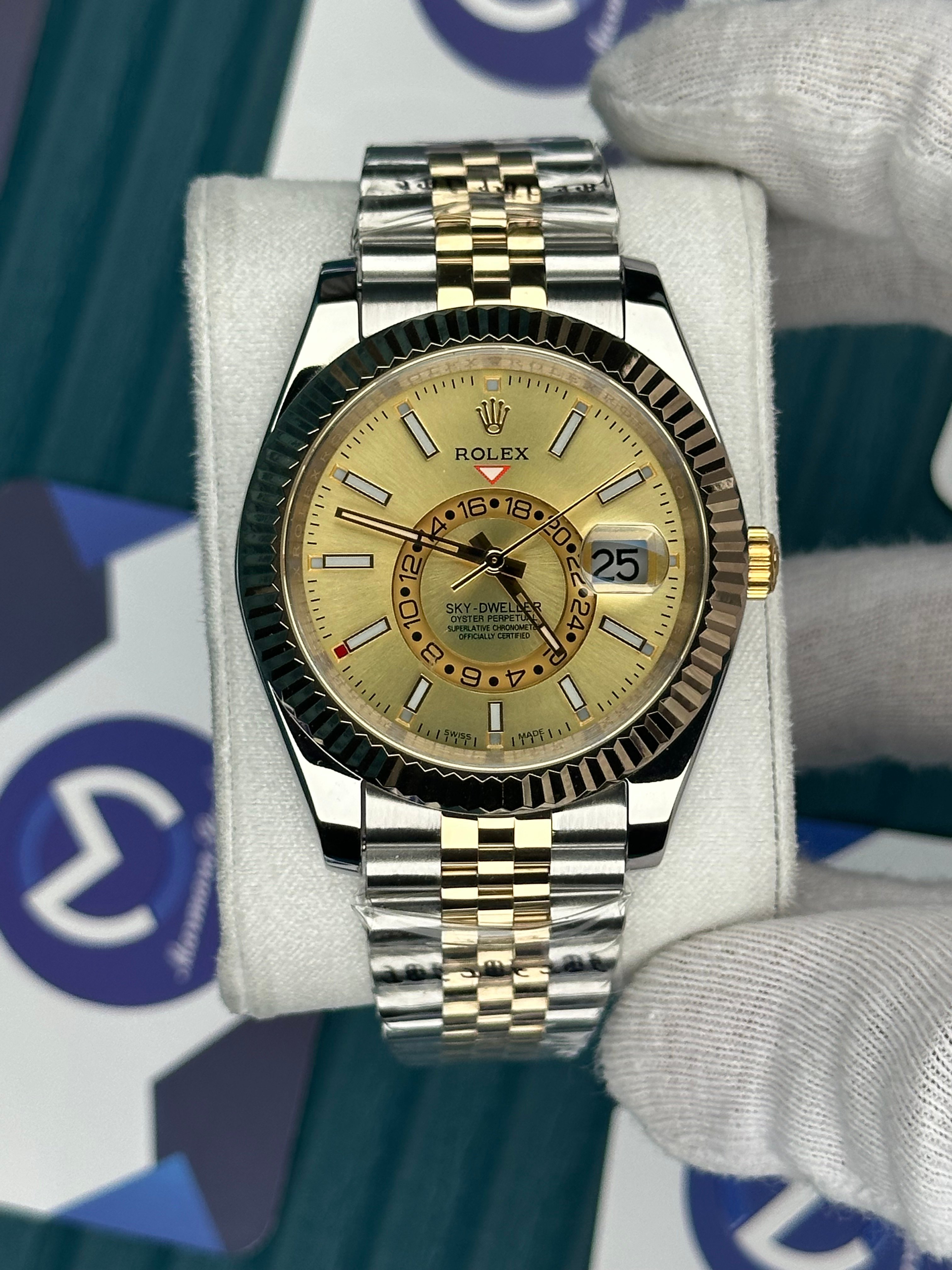 ROLEX SKY-DWELLER GOLD DIAL GOLD-SILVER JUBILE