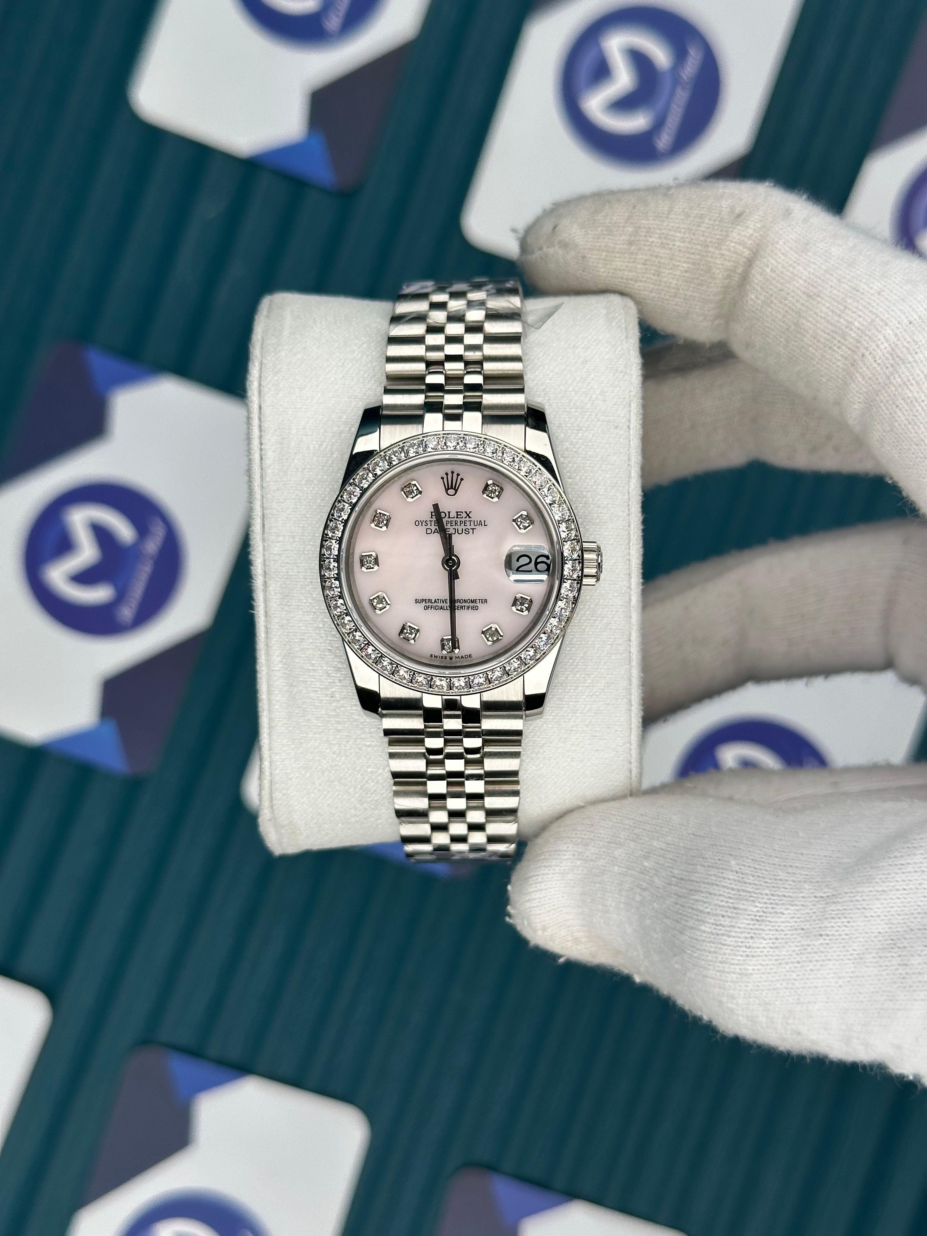 ROLEX 31 TOZ PEMBE PIRLANTA BEZEL SILVER JUBILEE