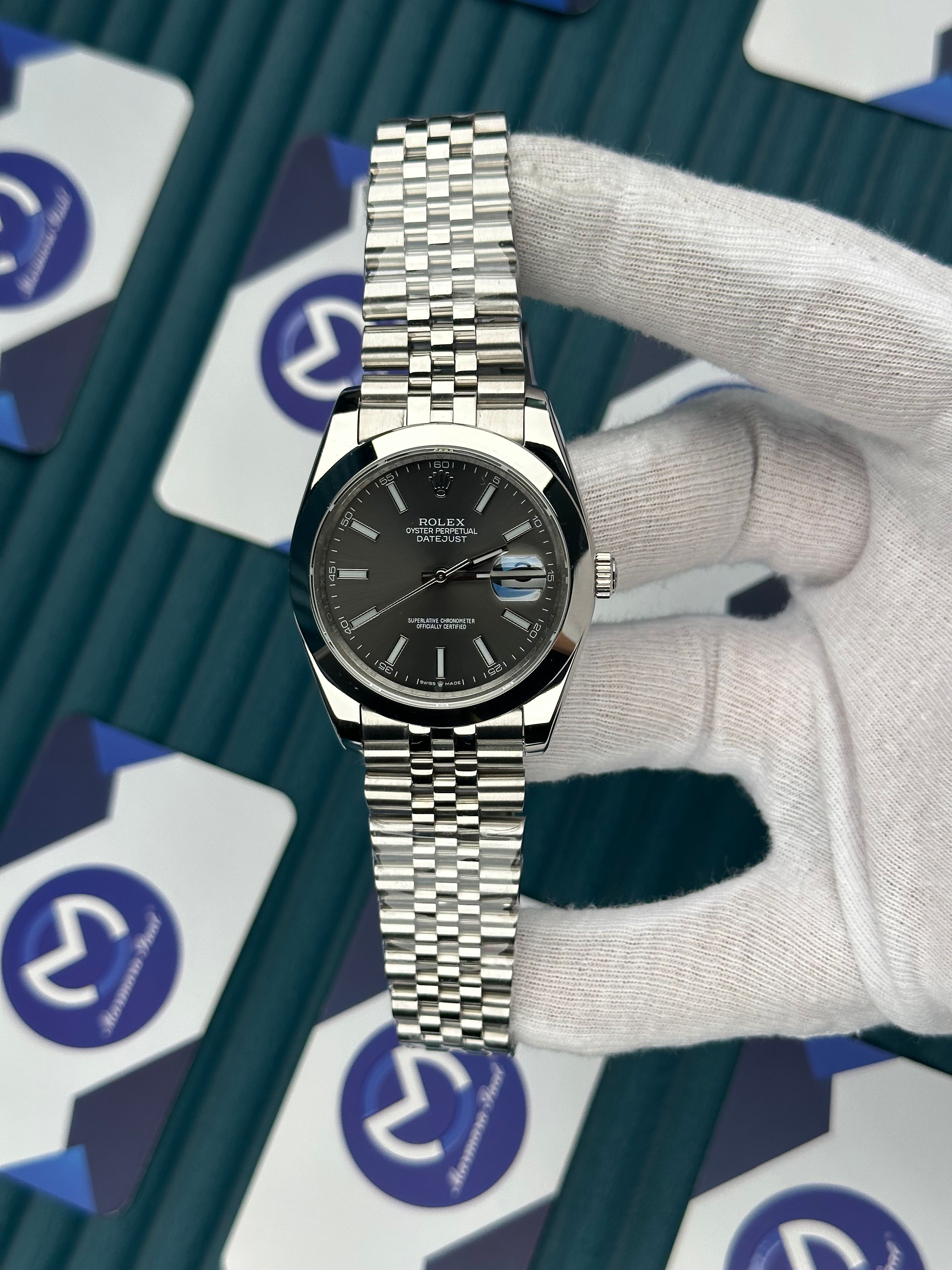 ROLEX DATEJUST GREY DIAL OVAL BEZEL SILVER JUBILE