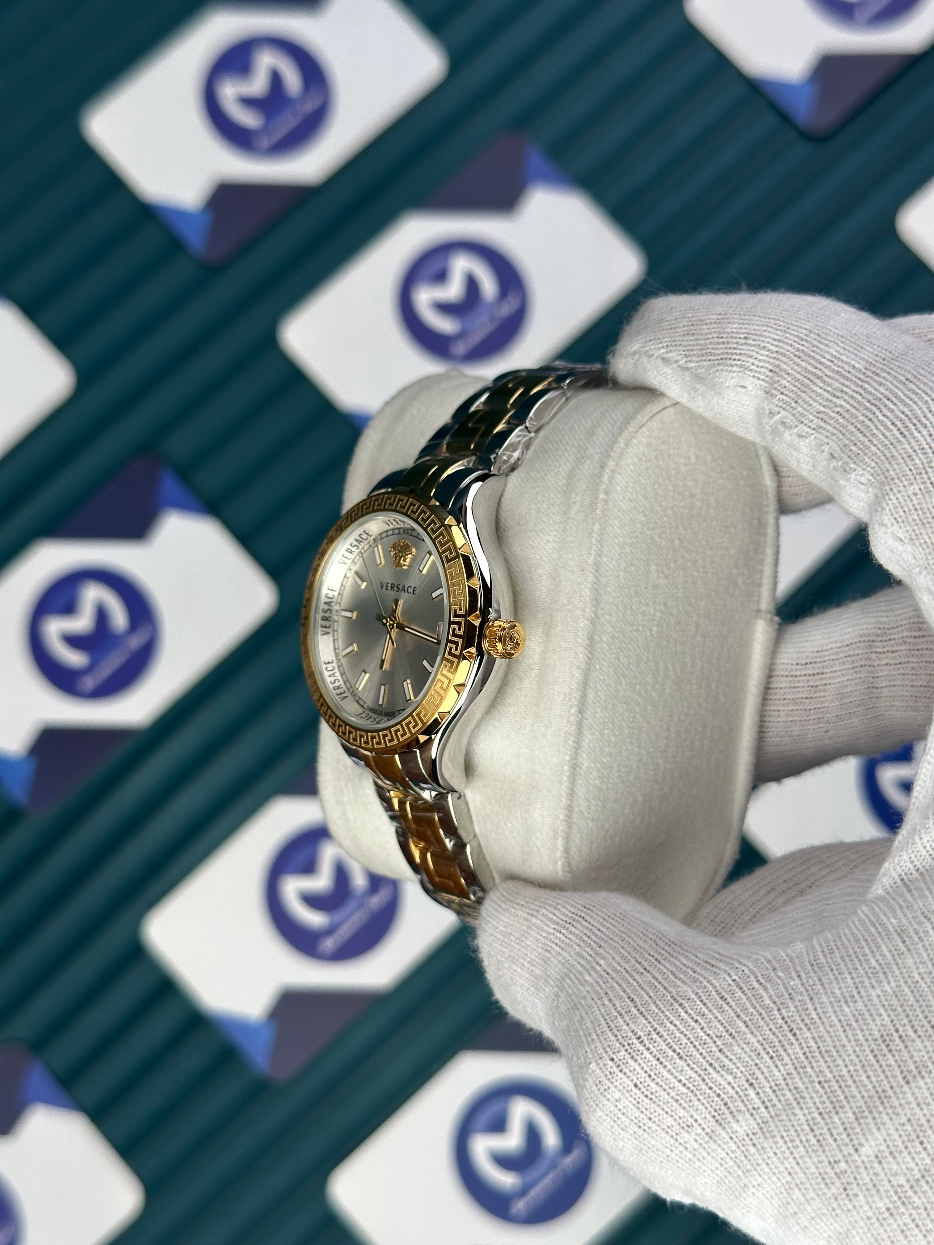 VERSACE 36 WHITE DIAL GOLD-SILVER CORD 
