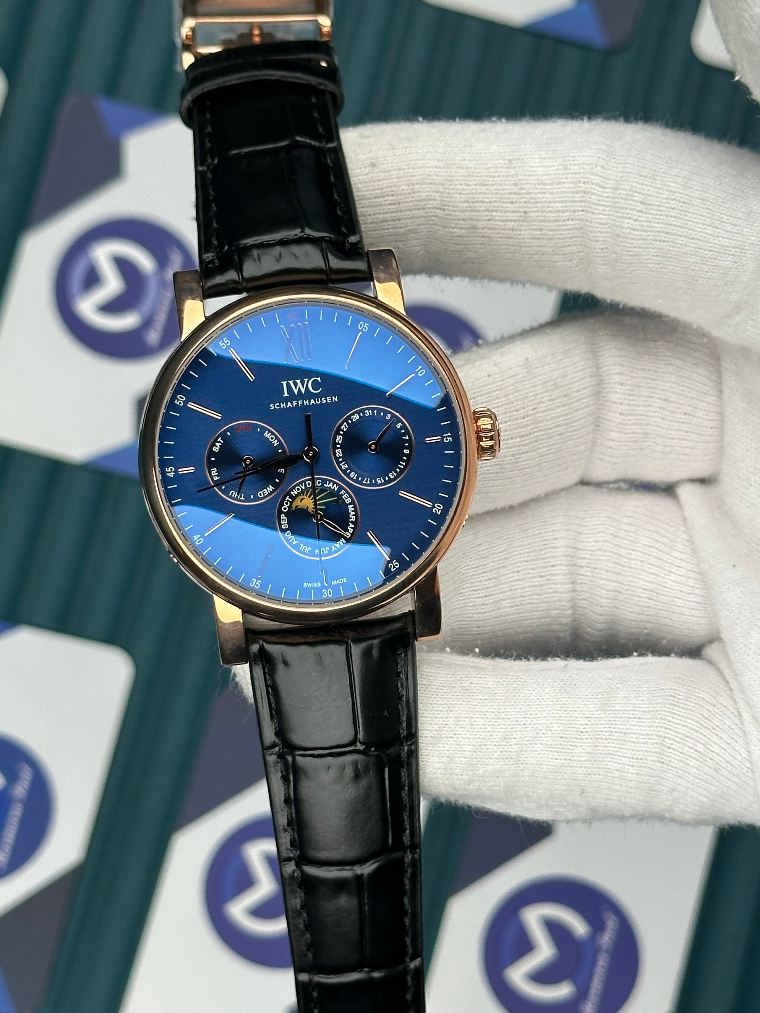 Iwc Blue Dial Chronograph Black Leather Cord