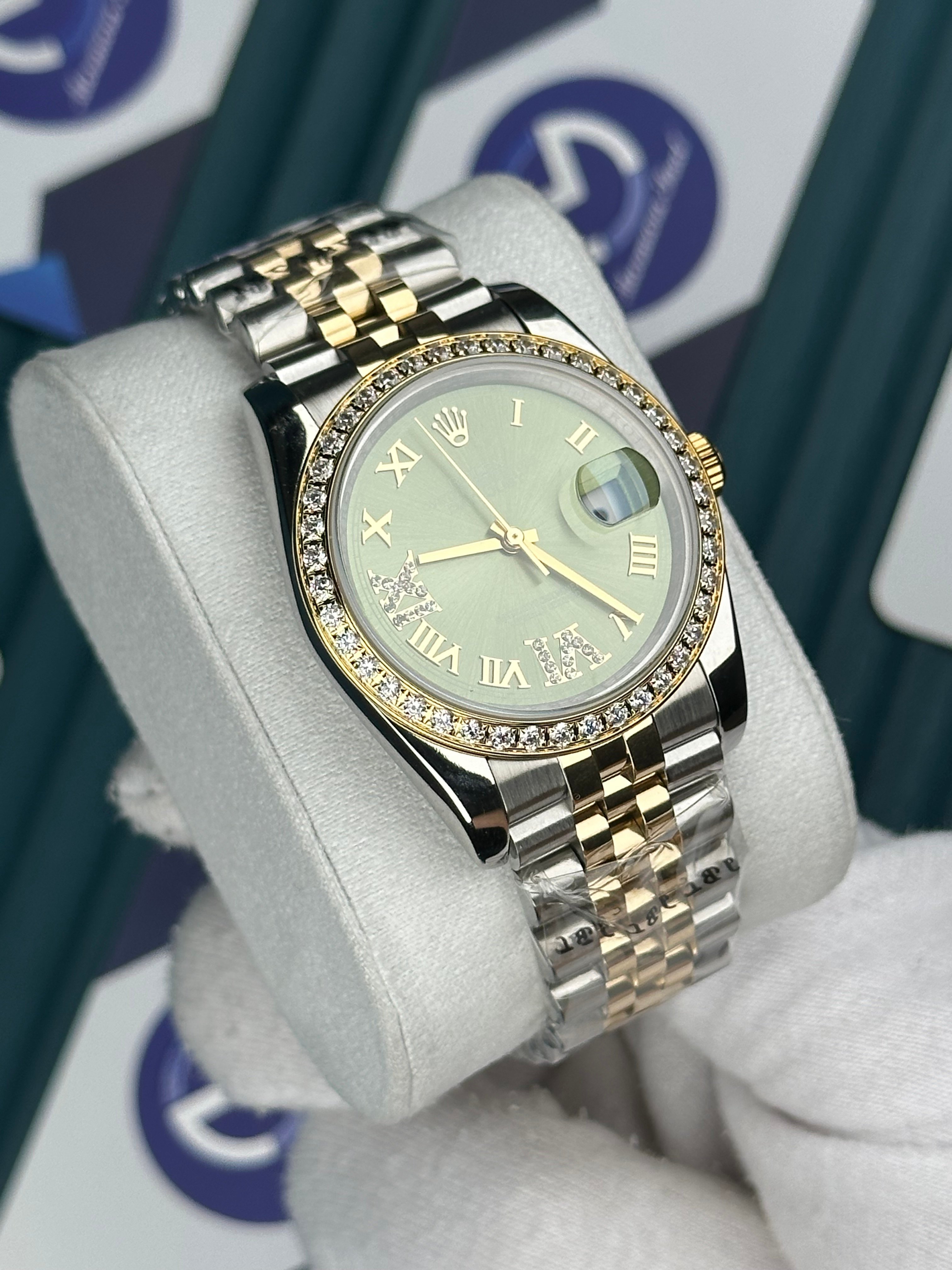 ROLEX 36 YEŞİL KADRAN PIRLANTA BEZEL GOLD-SILVER
