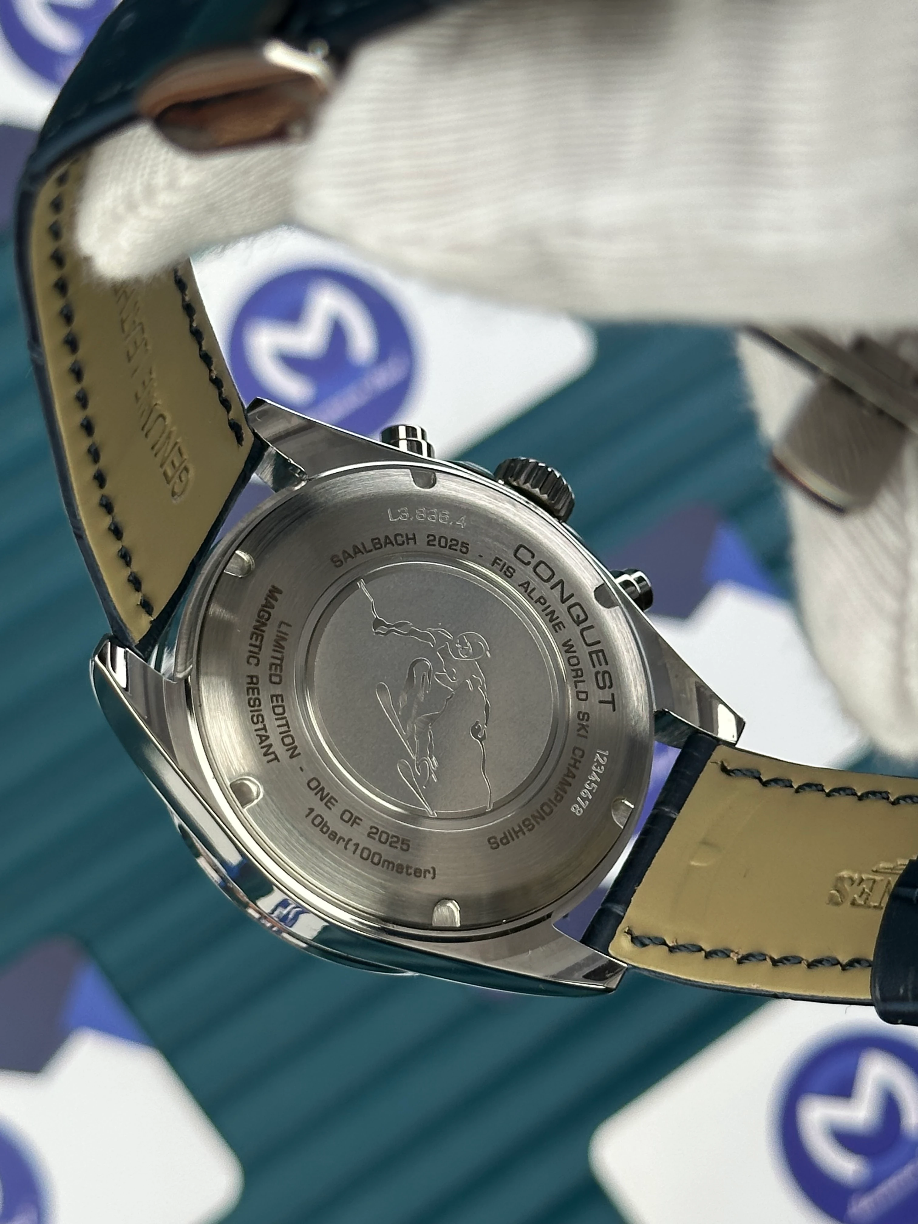 LONGINES CONQUEST CHRONOGRAPH AUTOMATIC BLUE DIAL BLUE LEATHER 