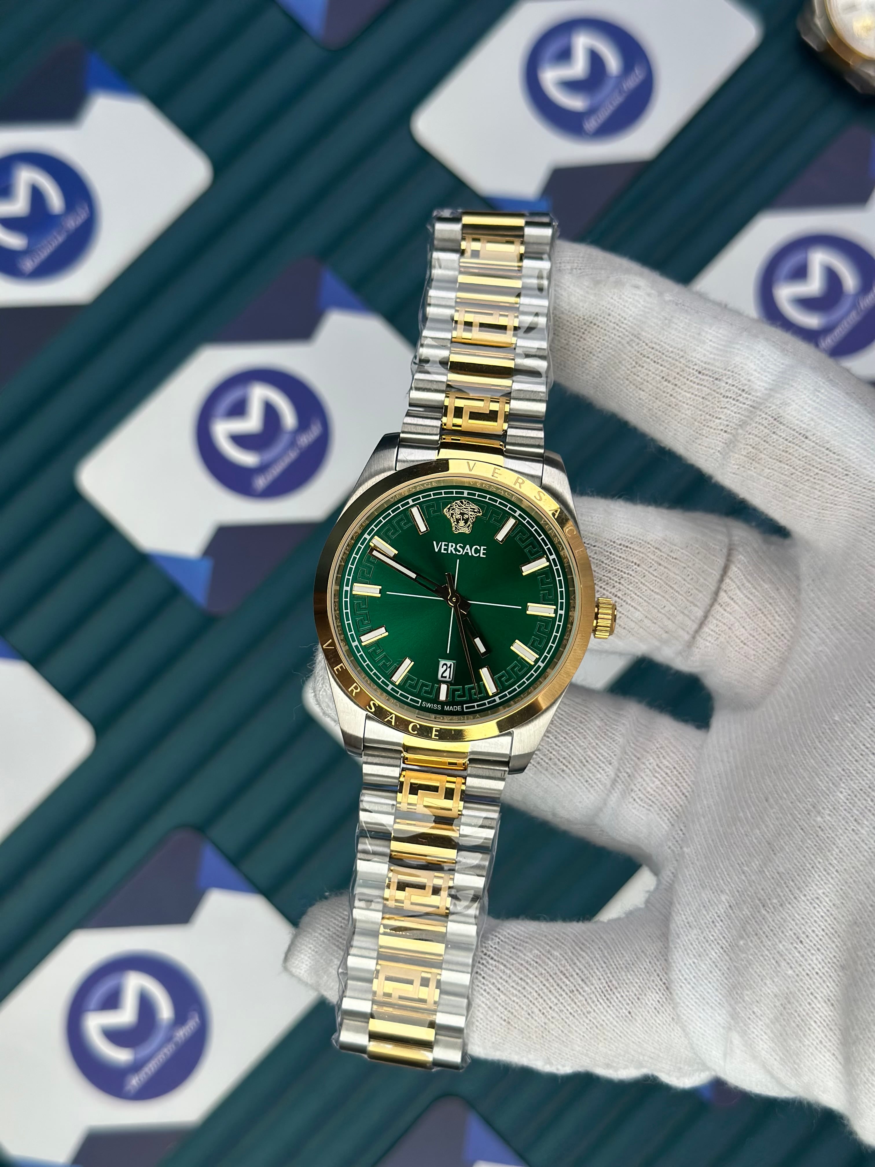 VERSACE NEW GREEN DIAL GOLD-SILVER PRESIDENT