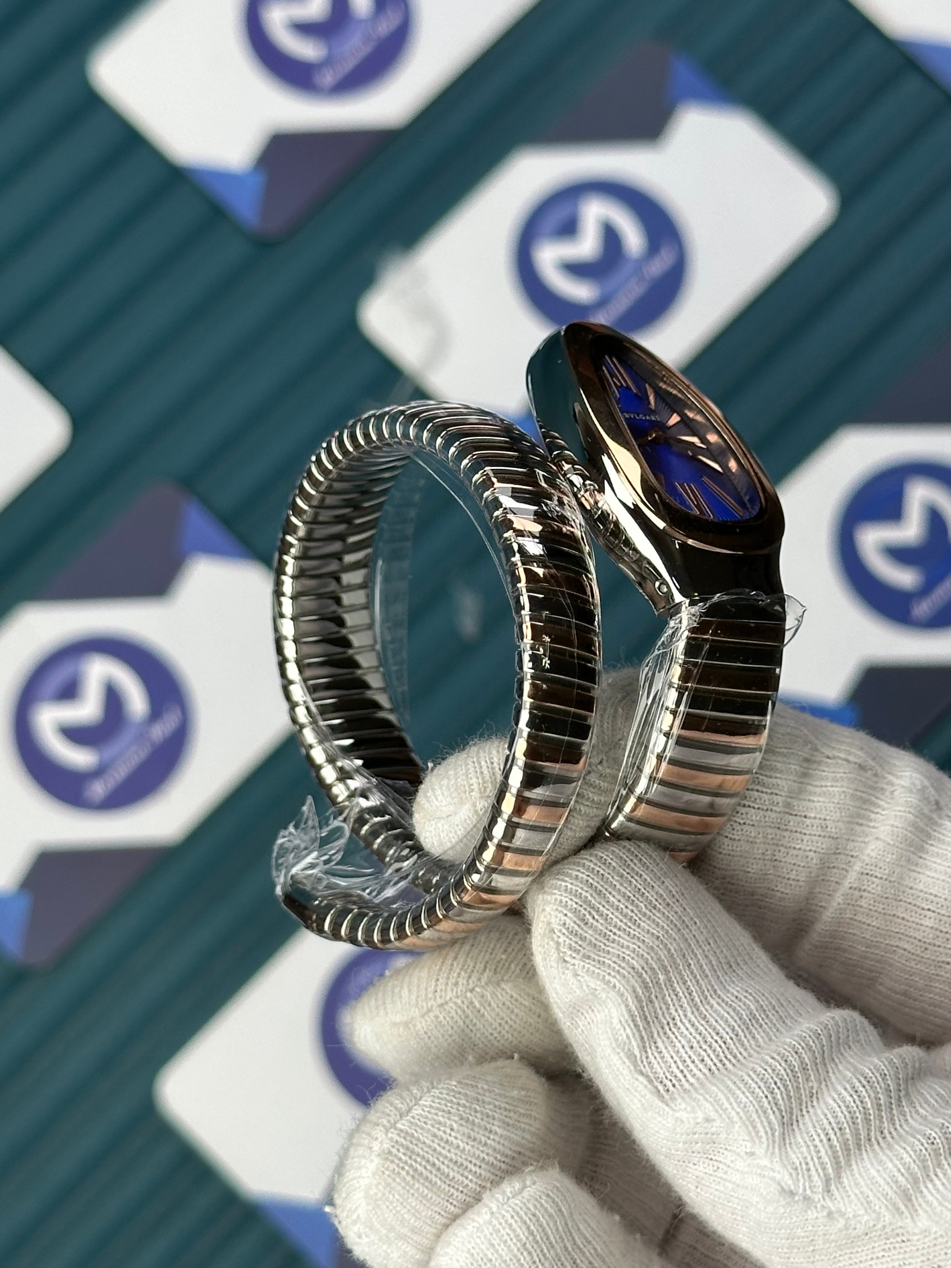BVLGARI SERPENTI BLUE DIAL ROSE-SILVER SHORT TUBOGAS