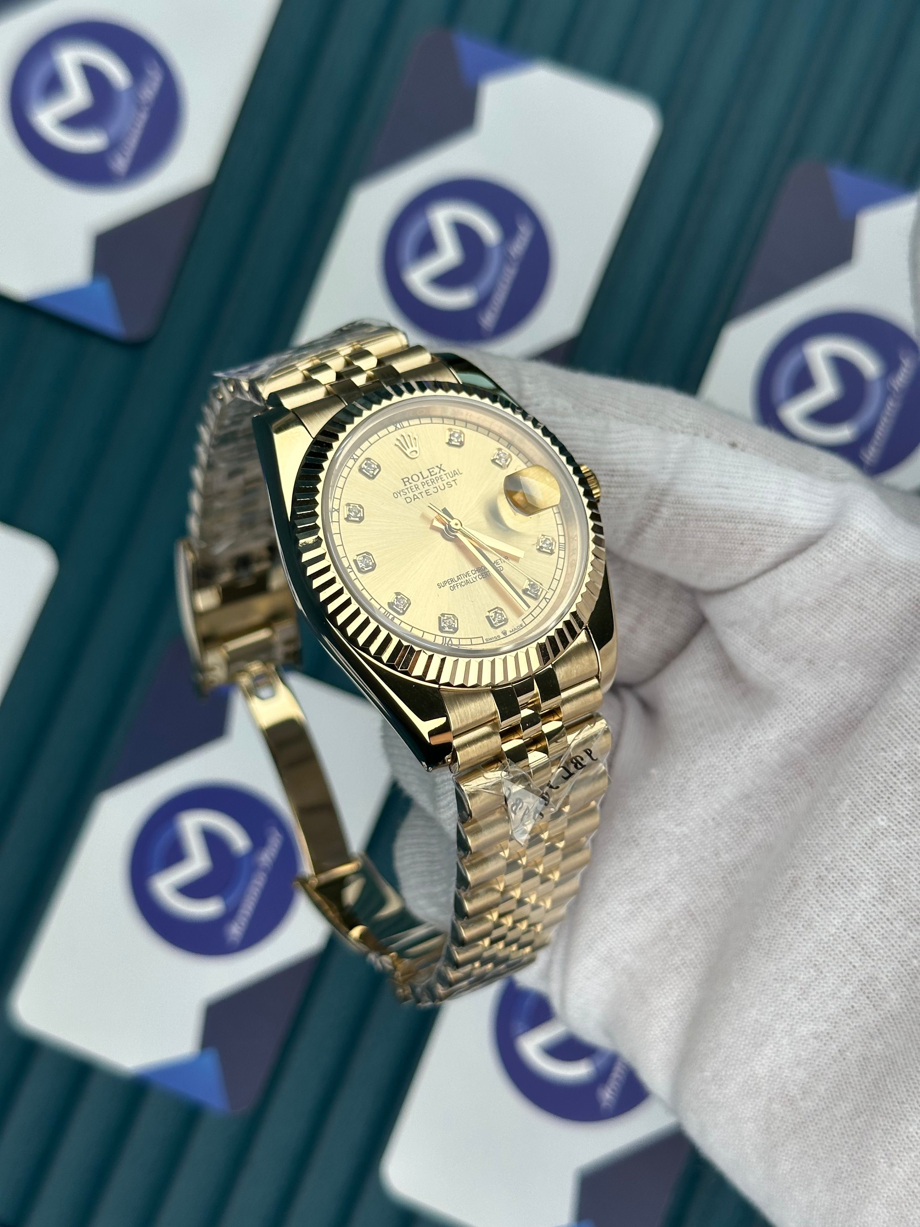 ROLEX DATEJUST DIAMOND INDEX GOLD DIAL GOLD JUBILEE