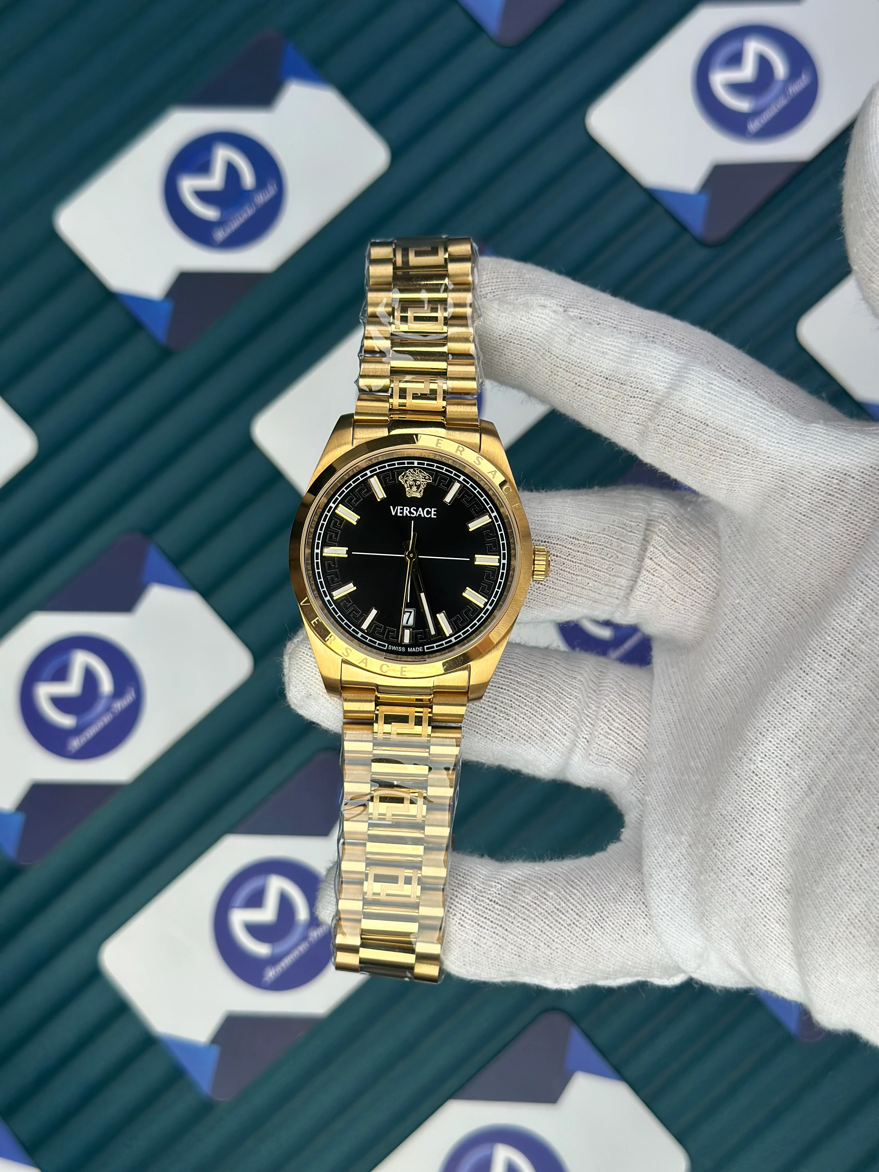 VERSACE NEW BLACK DIAL GOLD PRESIDENT