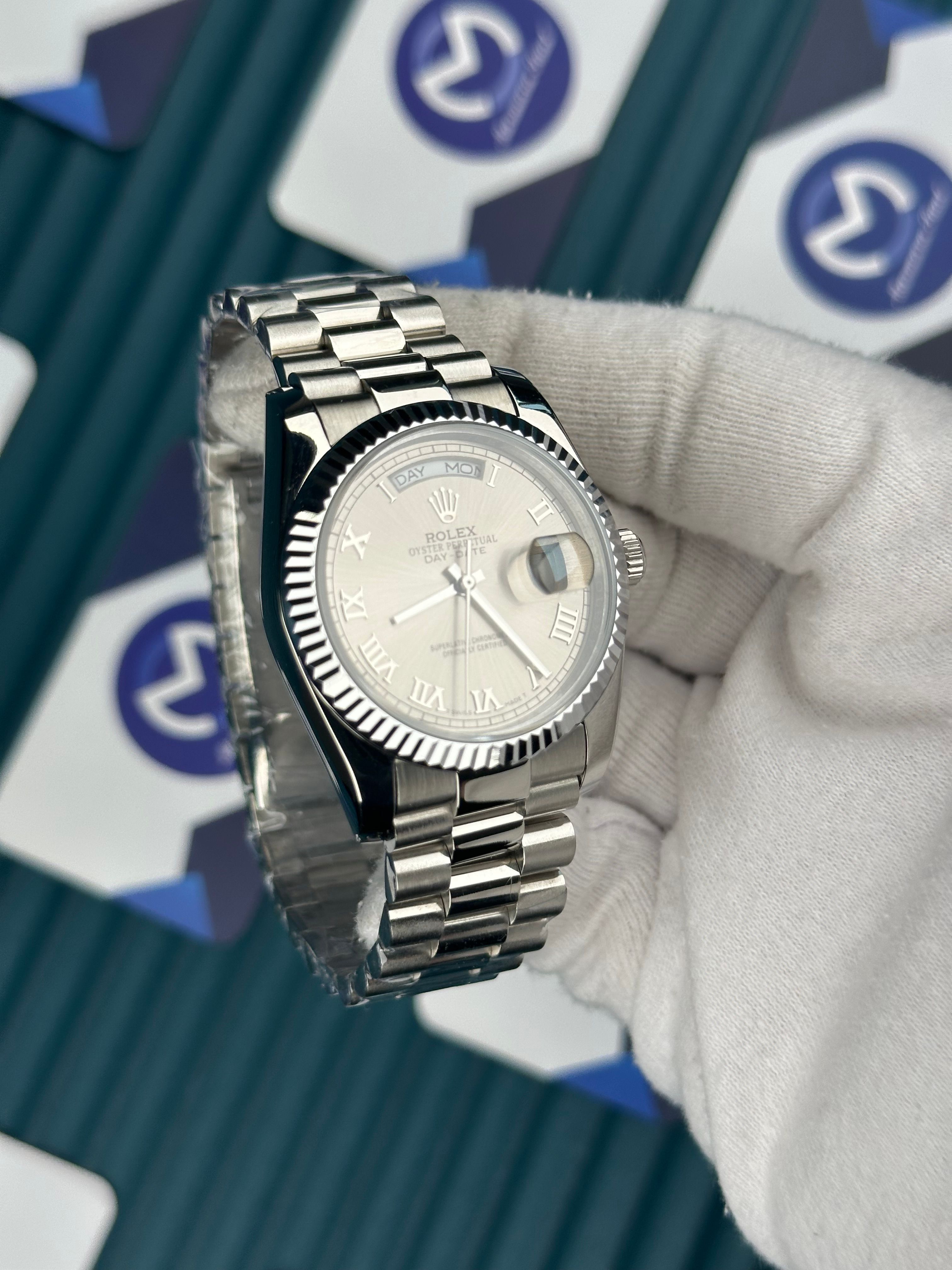 ROLEX 36 DAYDATE GREY DIAL SILVER PRESIDENT