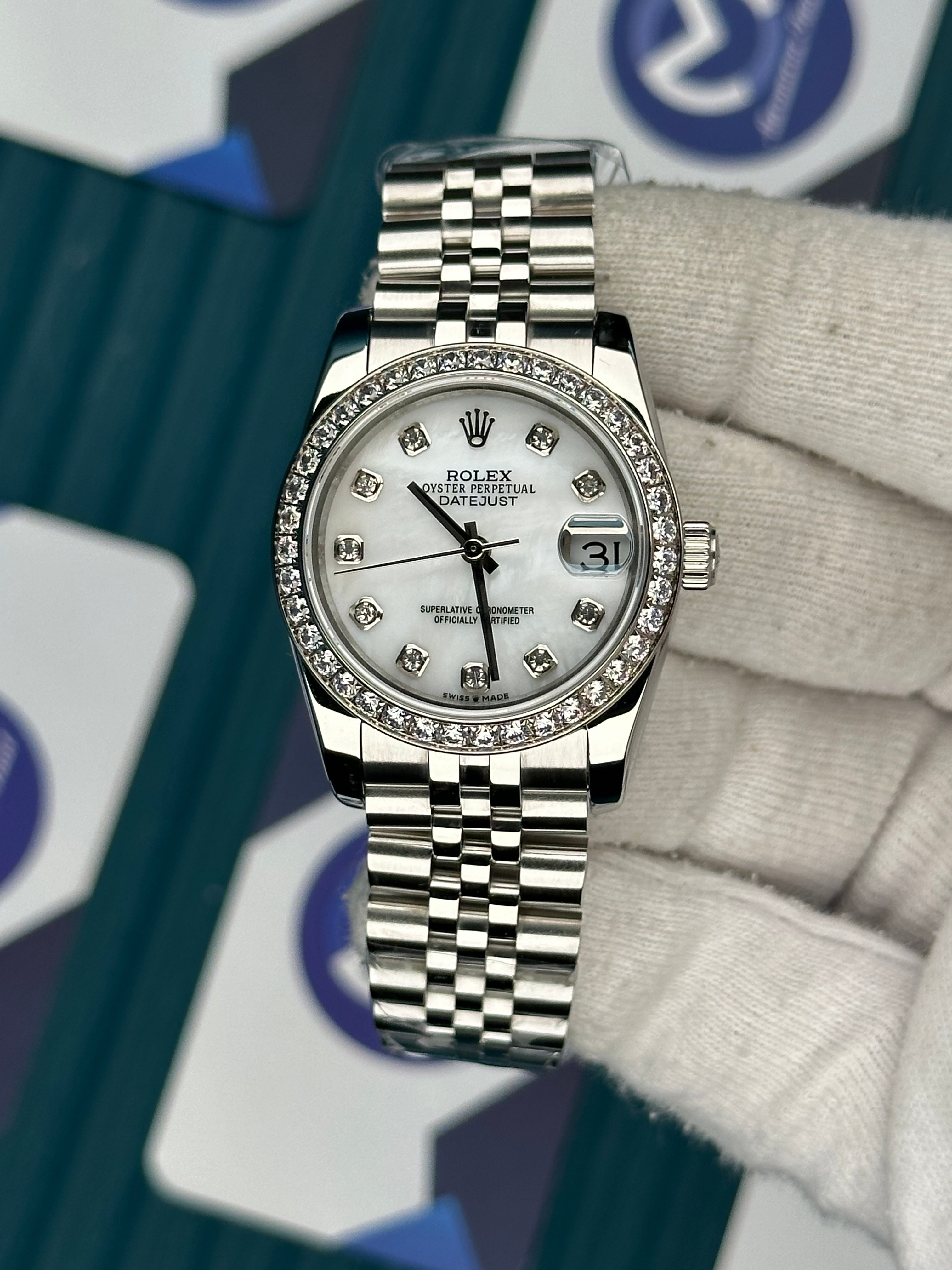 ROLEX 31 BEYAZ SEDEFLİ PIRLANTA BEZEL SILVER JUBILEE 