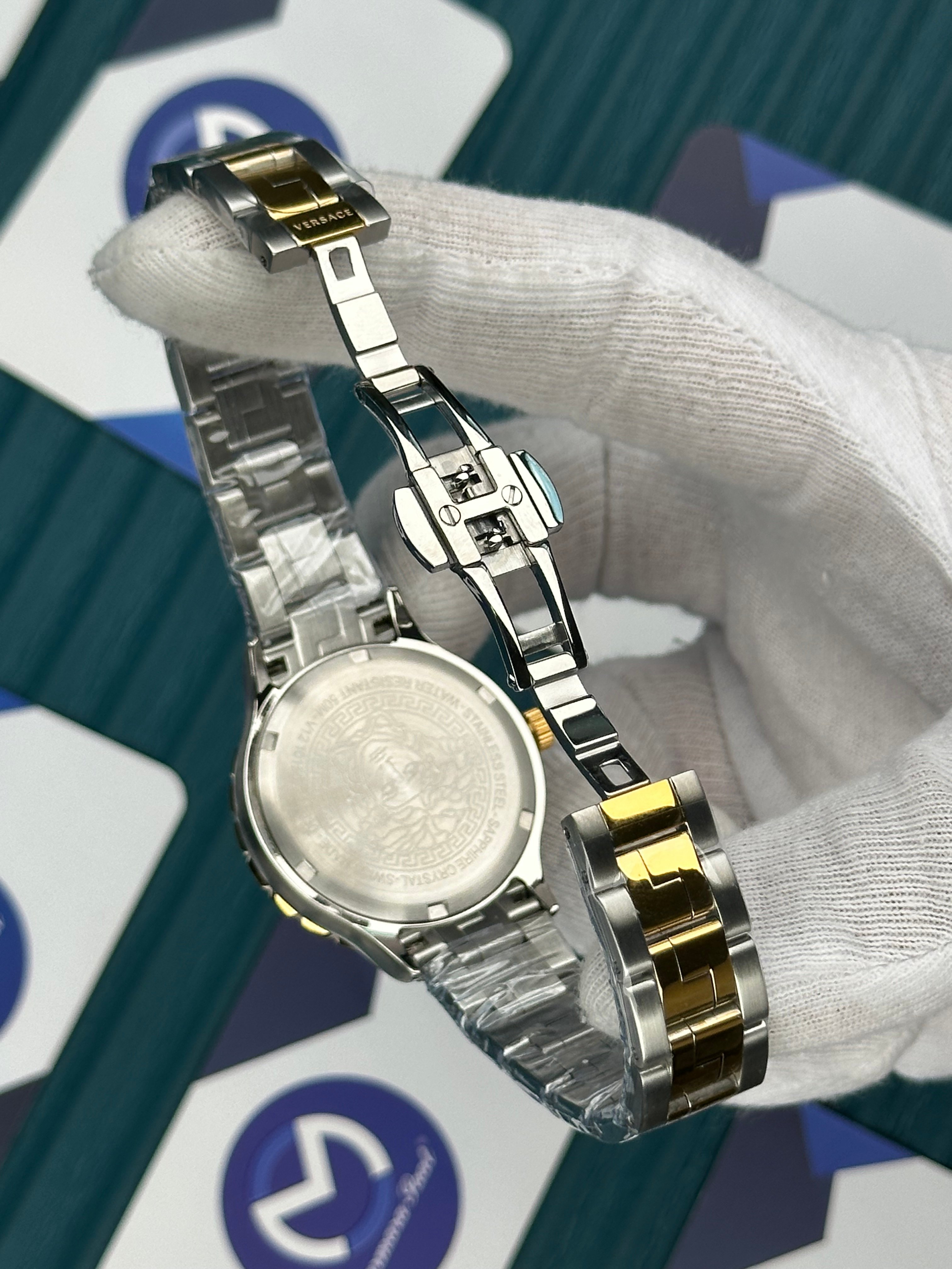 VERSACE 36 BLUE DIAL GOLD-SILVER OYSTER