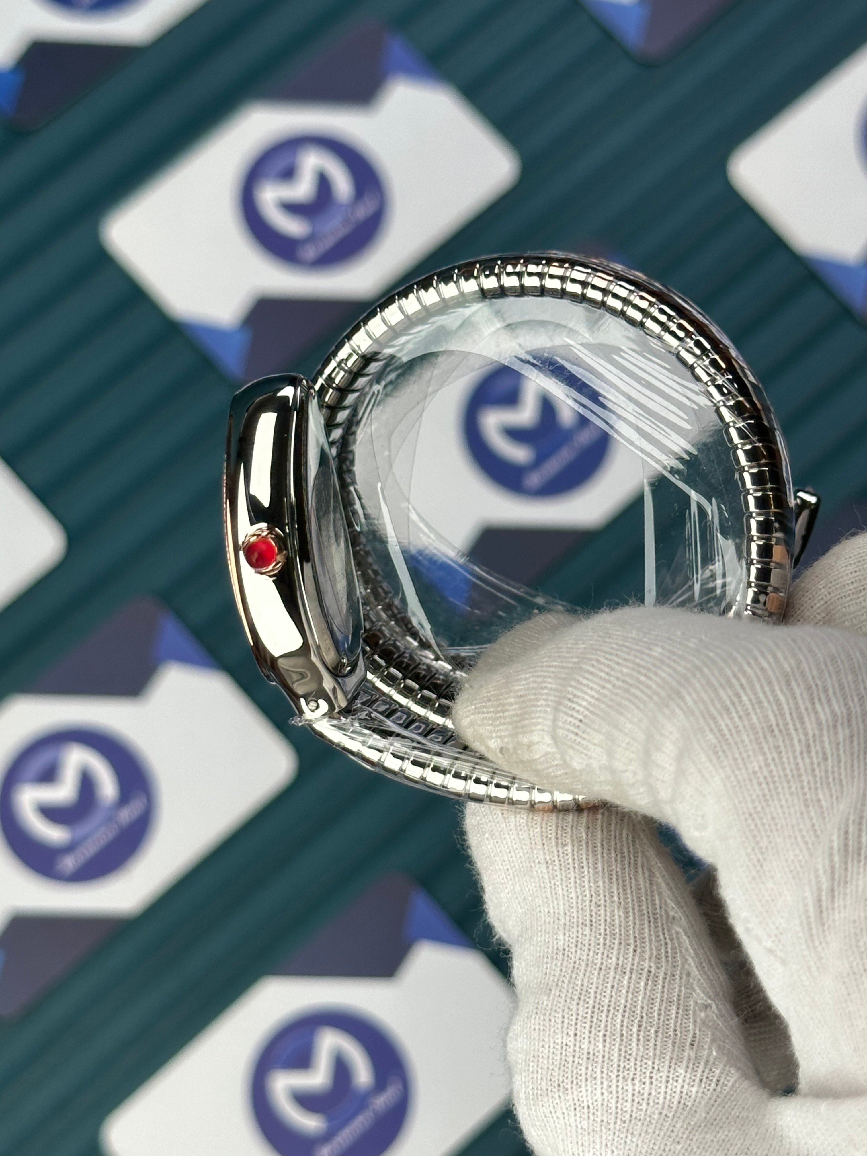 BVLGARI SERPENTI GREEN DIAL DIAMOND BEZEL ROSE-SILVER LONG TUBOGAS