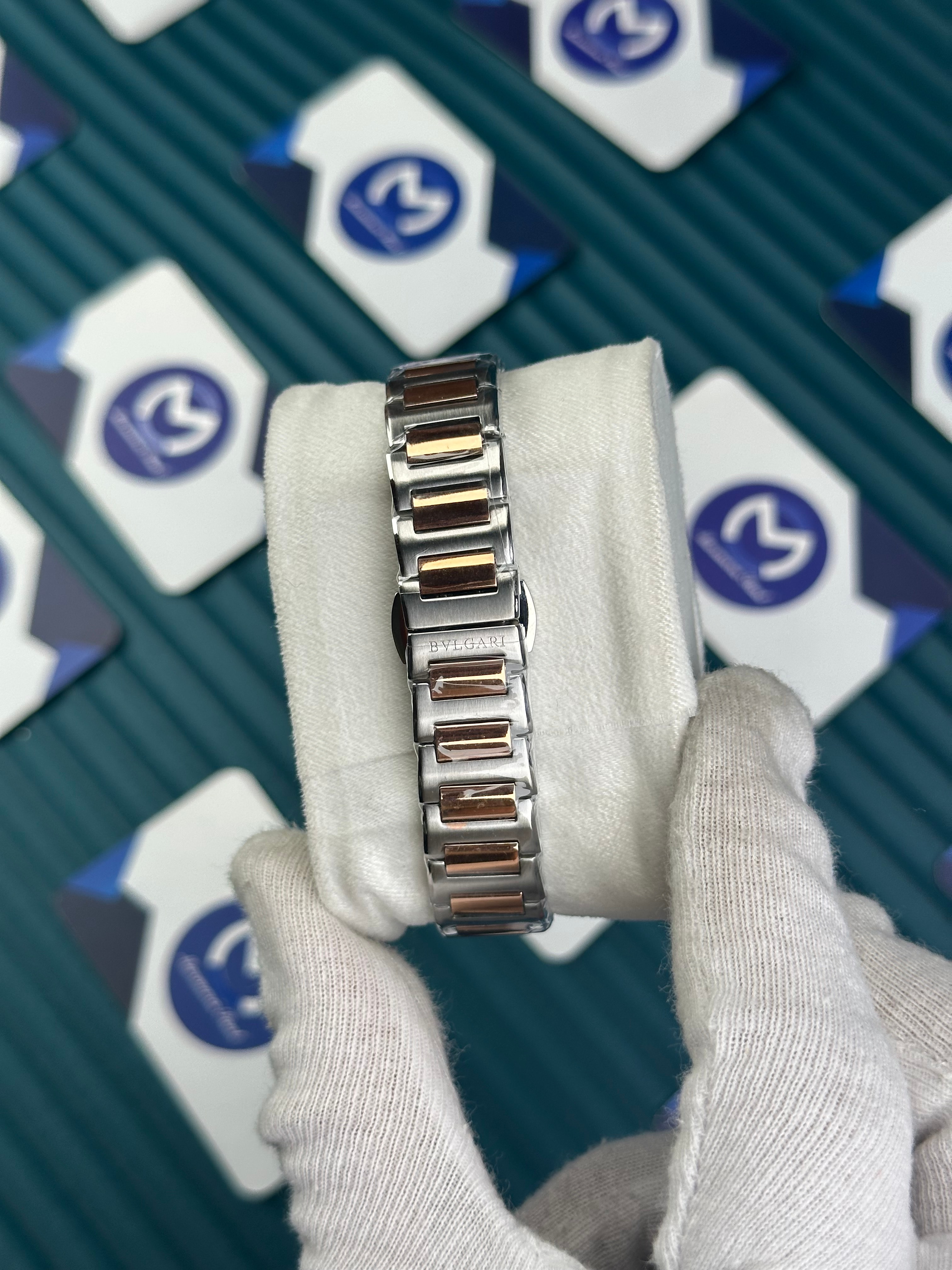 BVLGARI GREEN PATTERNED DIAL DIAMOND INDEX ROSE BEZEL ROSE-SILVER BRACELET