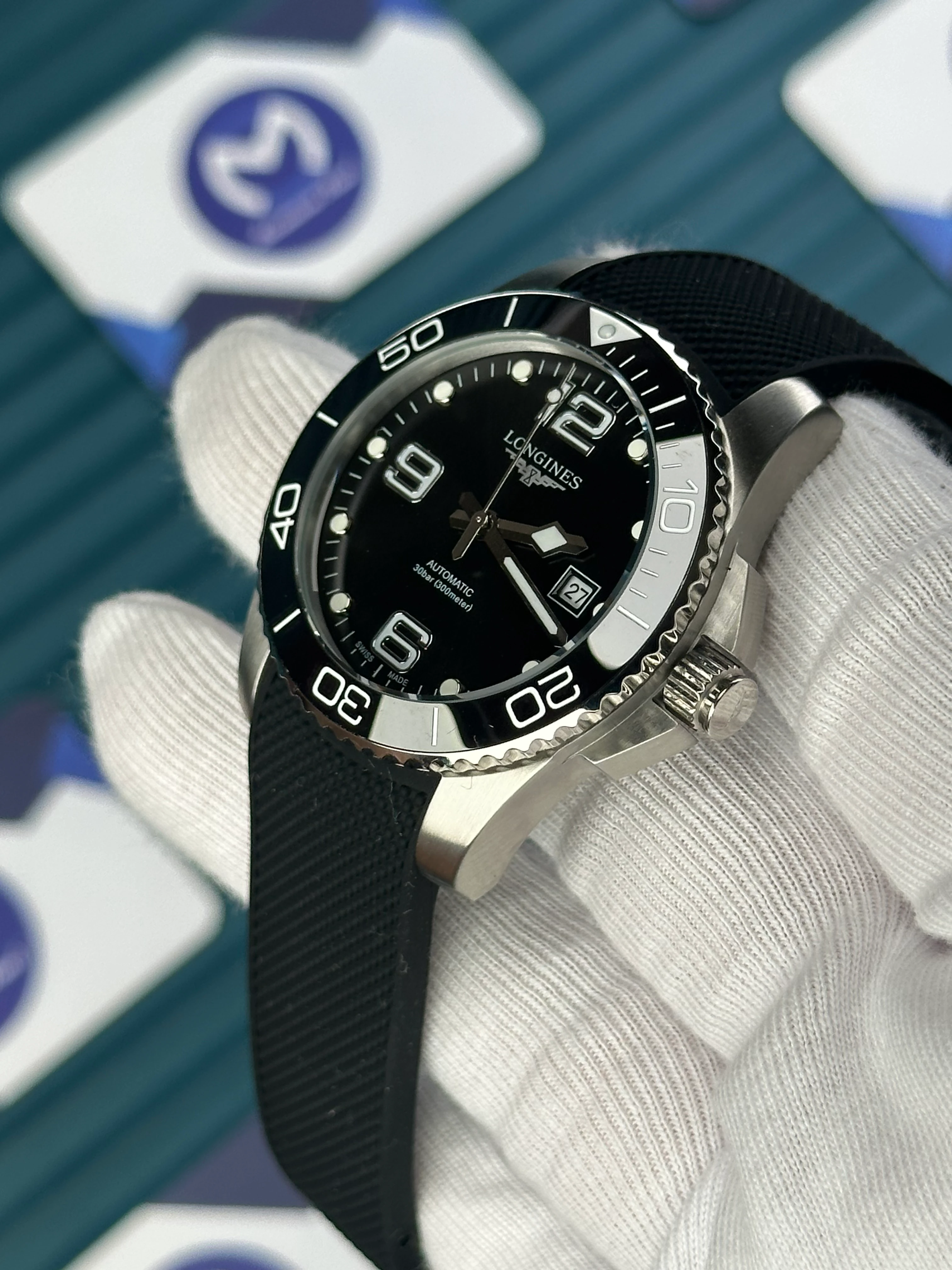 LONGINES HYDROCONQUEST AUTOMATIC BLACK DIAL BLACK RUBBER