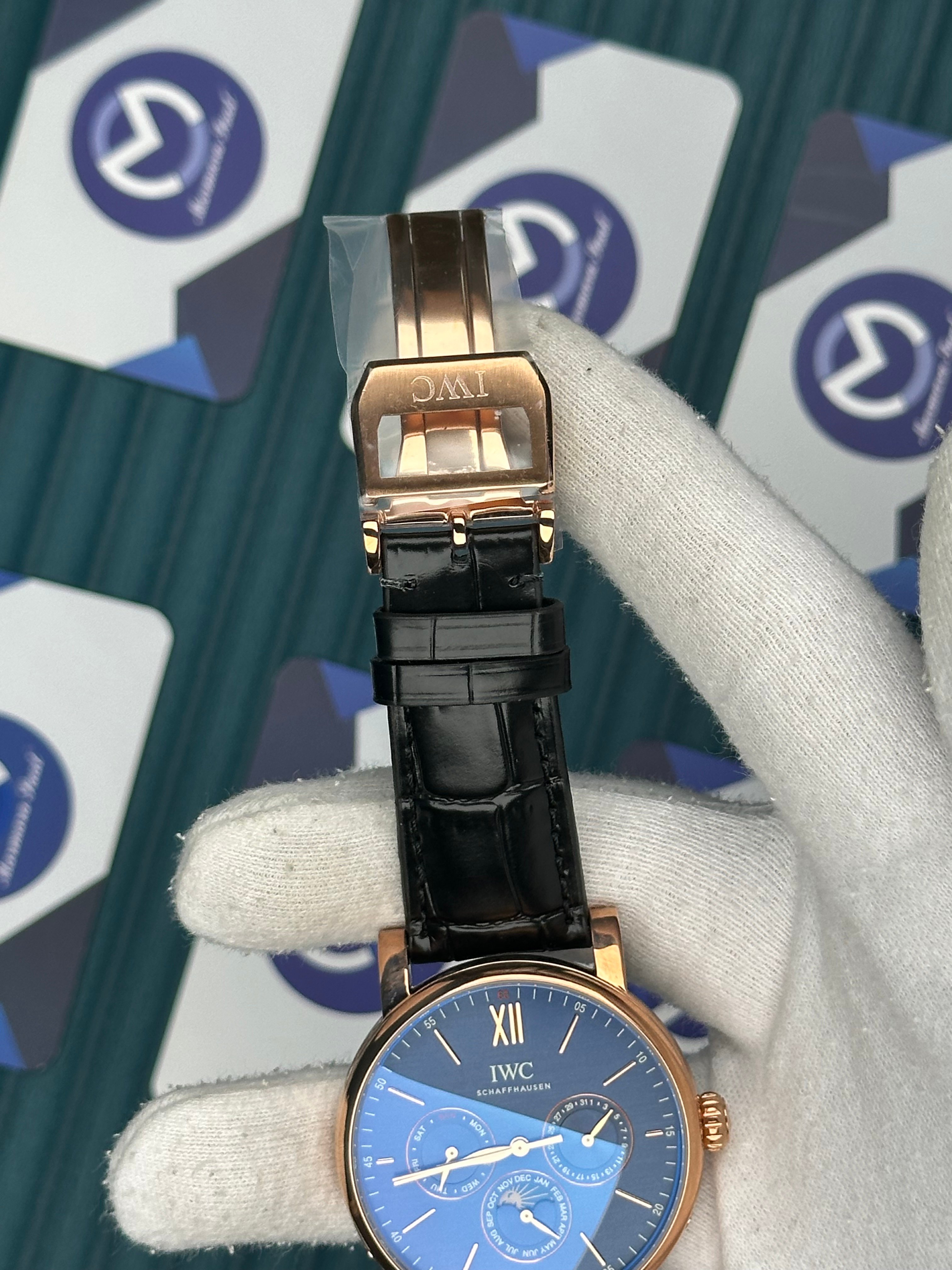 Iwc Blue Dial Chronograph Black Leather Cord