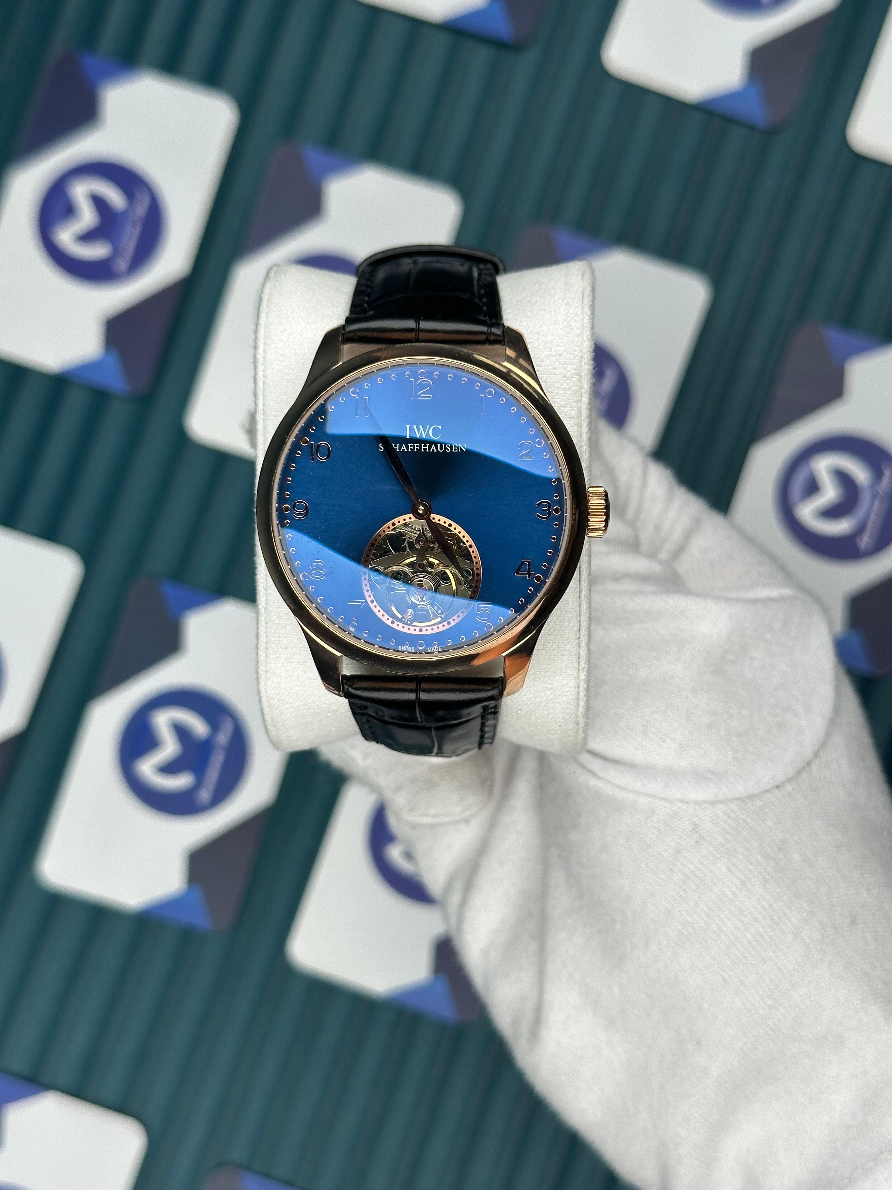 IWC Blue Dial Tourbillon Black Leather Cord