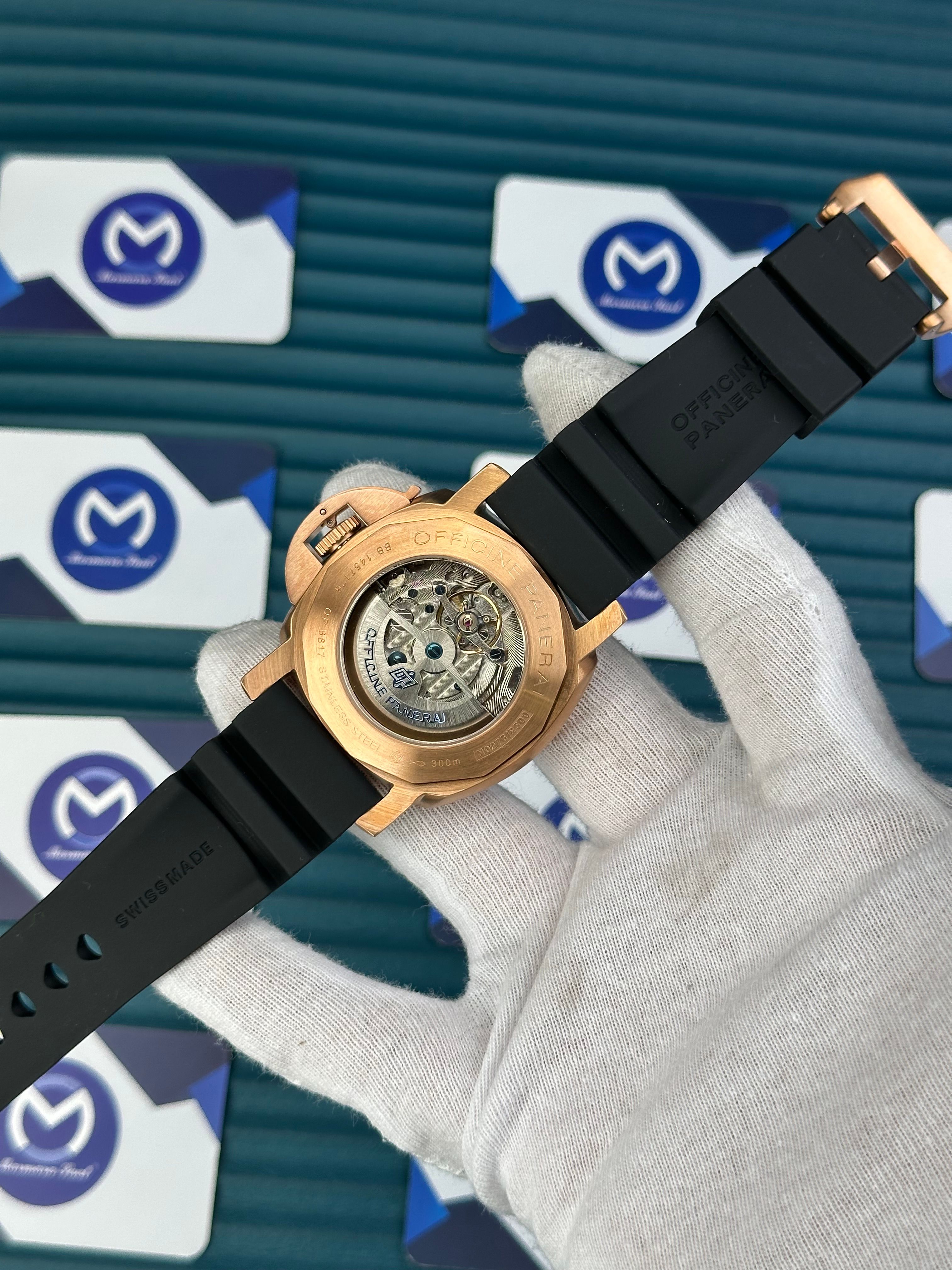 LUMINOR SUBMERSIBLE PANERAI AUTOMATIC BLUE DIAL ROSE CAE BLACK RUBBER