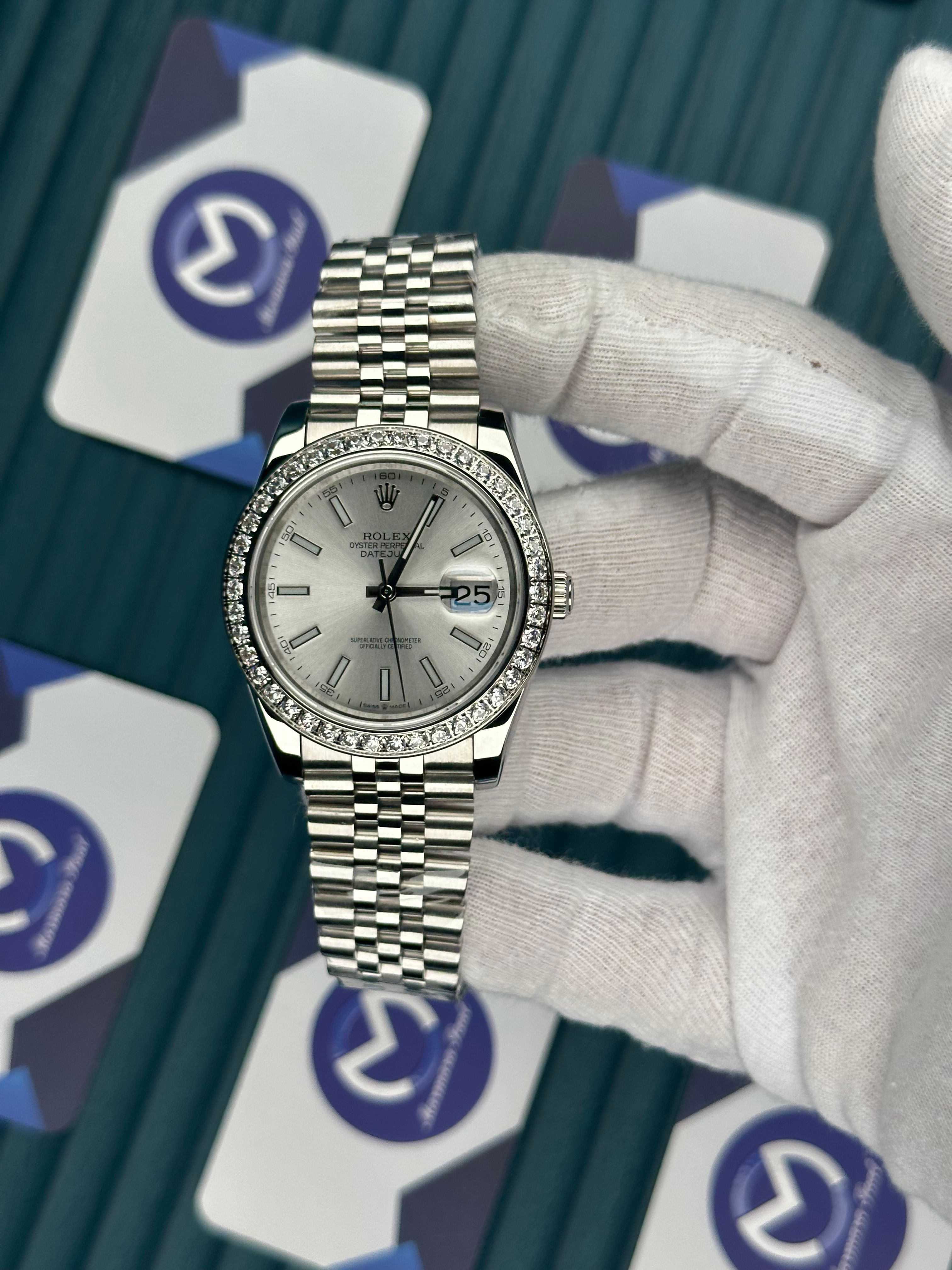 ROLEX DATEJUST WHITE DIAL DIAMOND BEZEL SILVER JUBILE