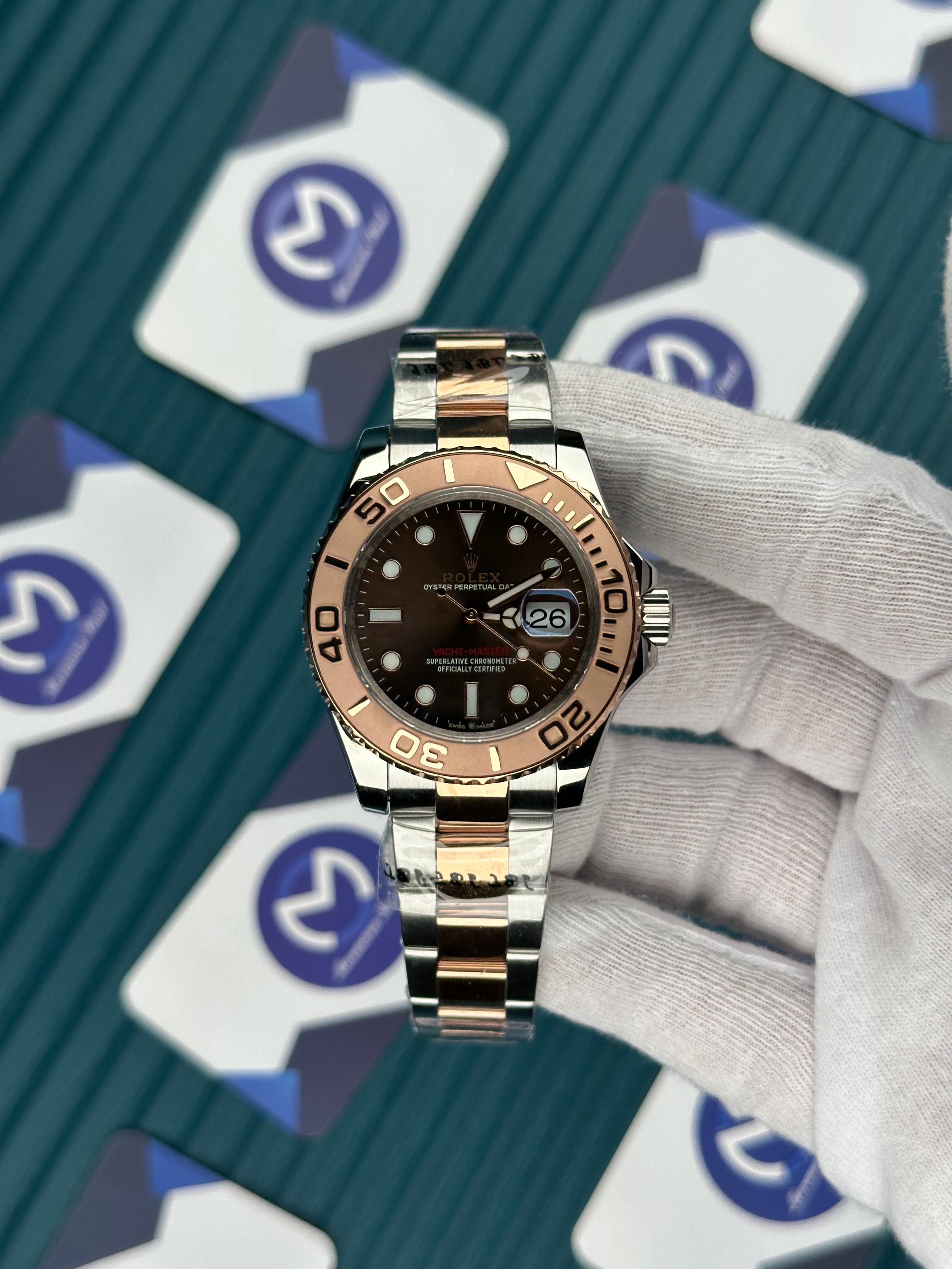 ROLEX YACHT-MASTER BROWN DIAL ROSE BEZEL ROSE-SILVER OYSTER