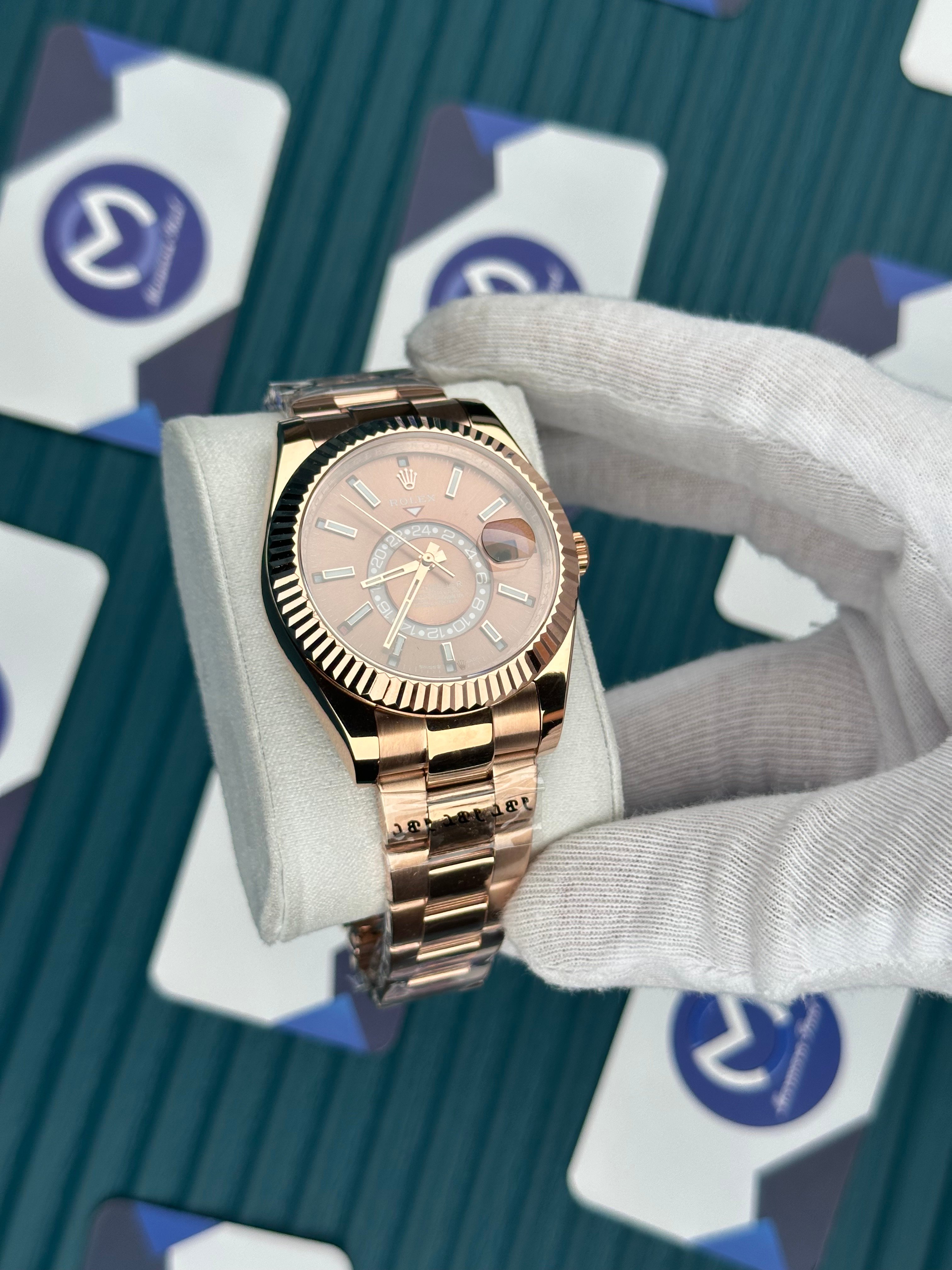ROLEX SKY-DWELLER CHOCOLATE DIAL ROSE OYSTER