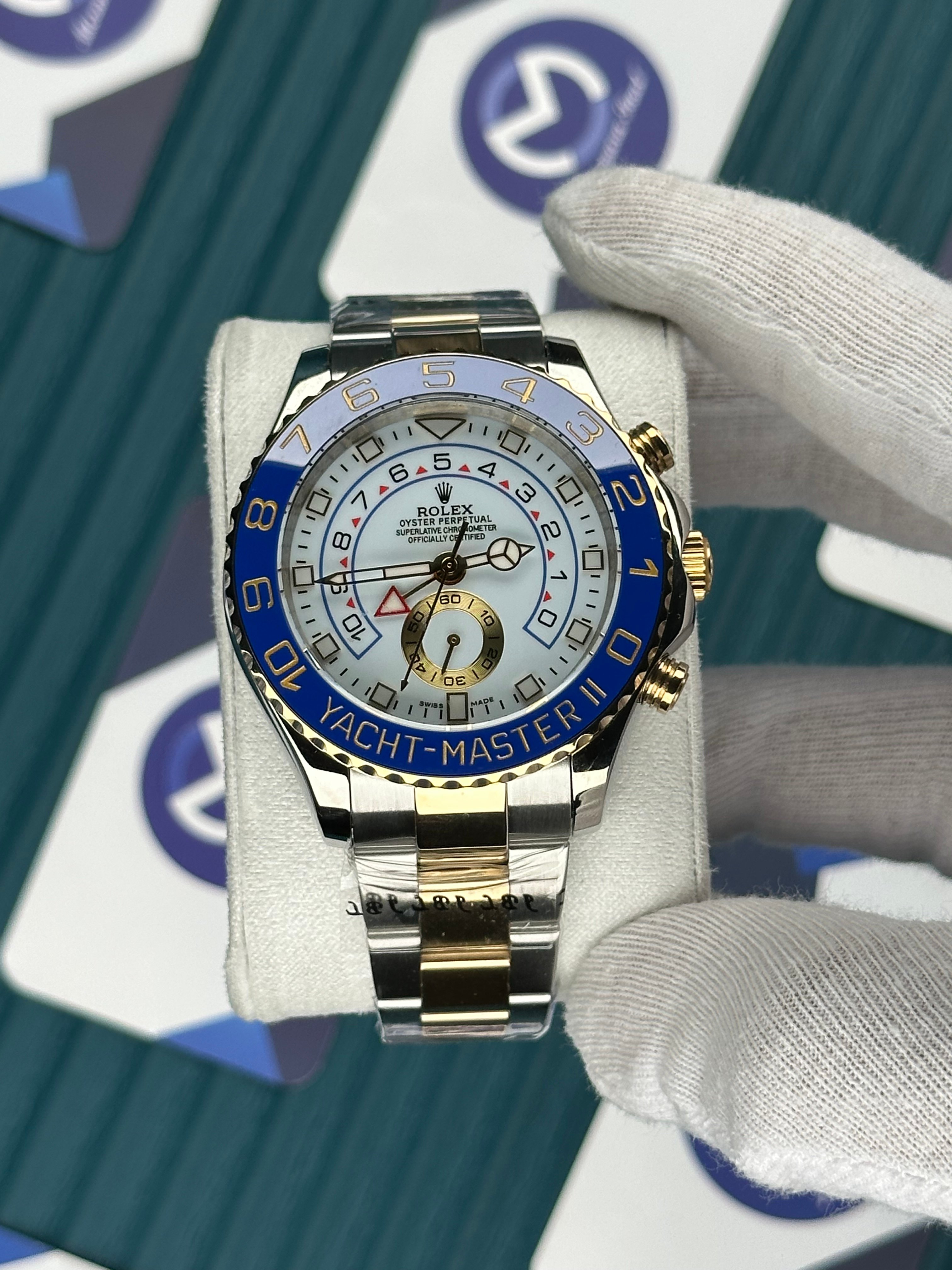 ROLEX YACHT-MASTER WHITE BLUE DIAL GOLD-SILVER OYSTER