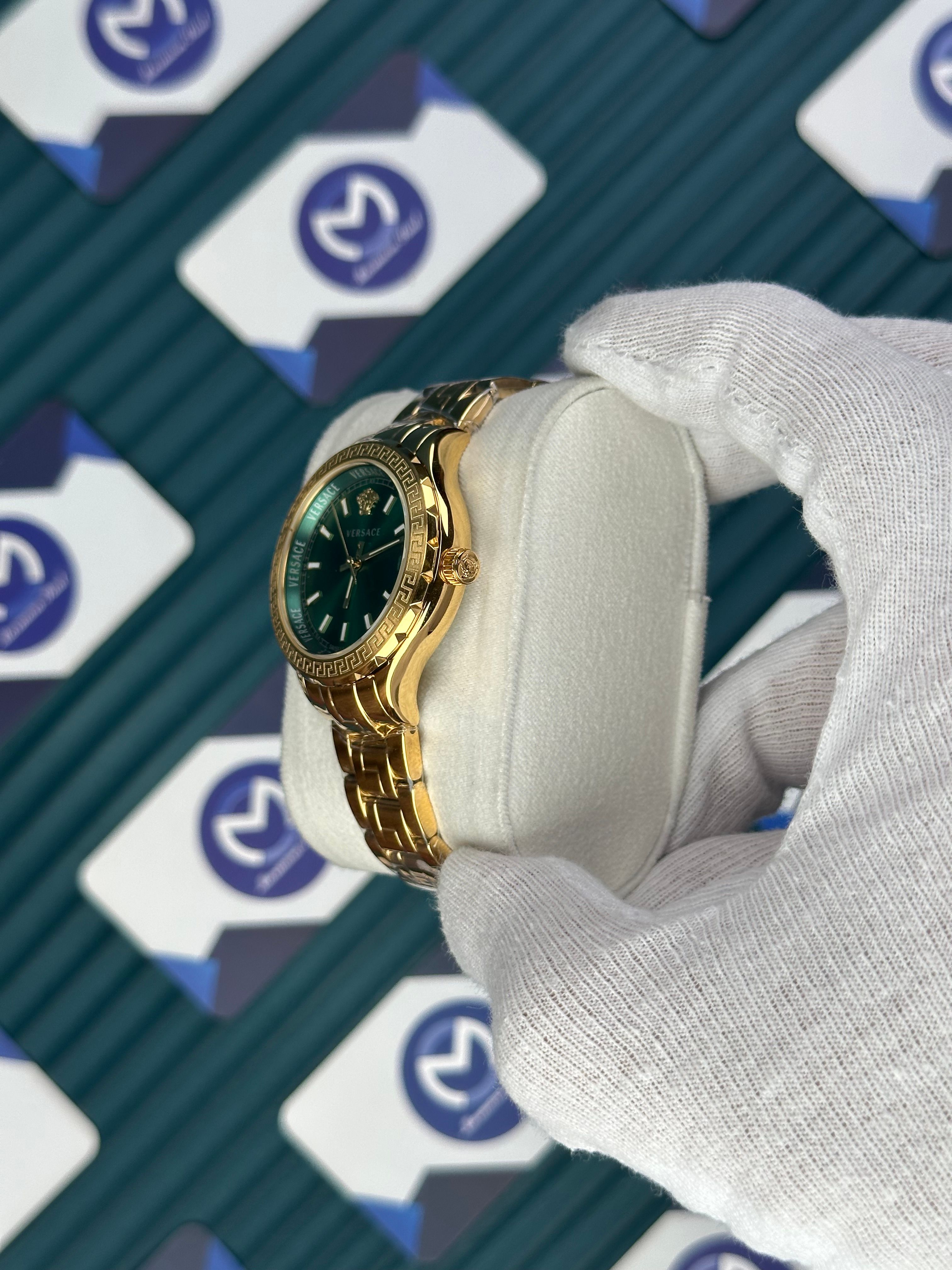 VERSACE 36 GREEN DIAL GOLD CORD 