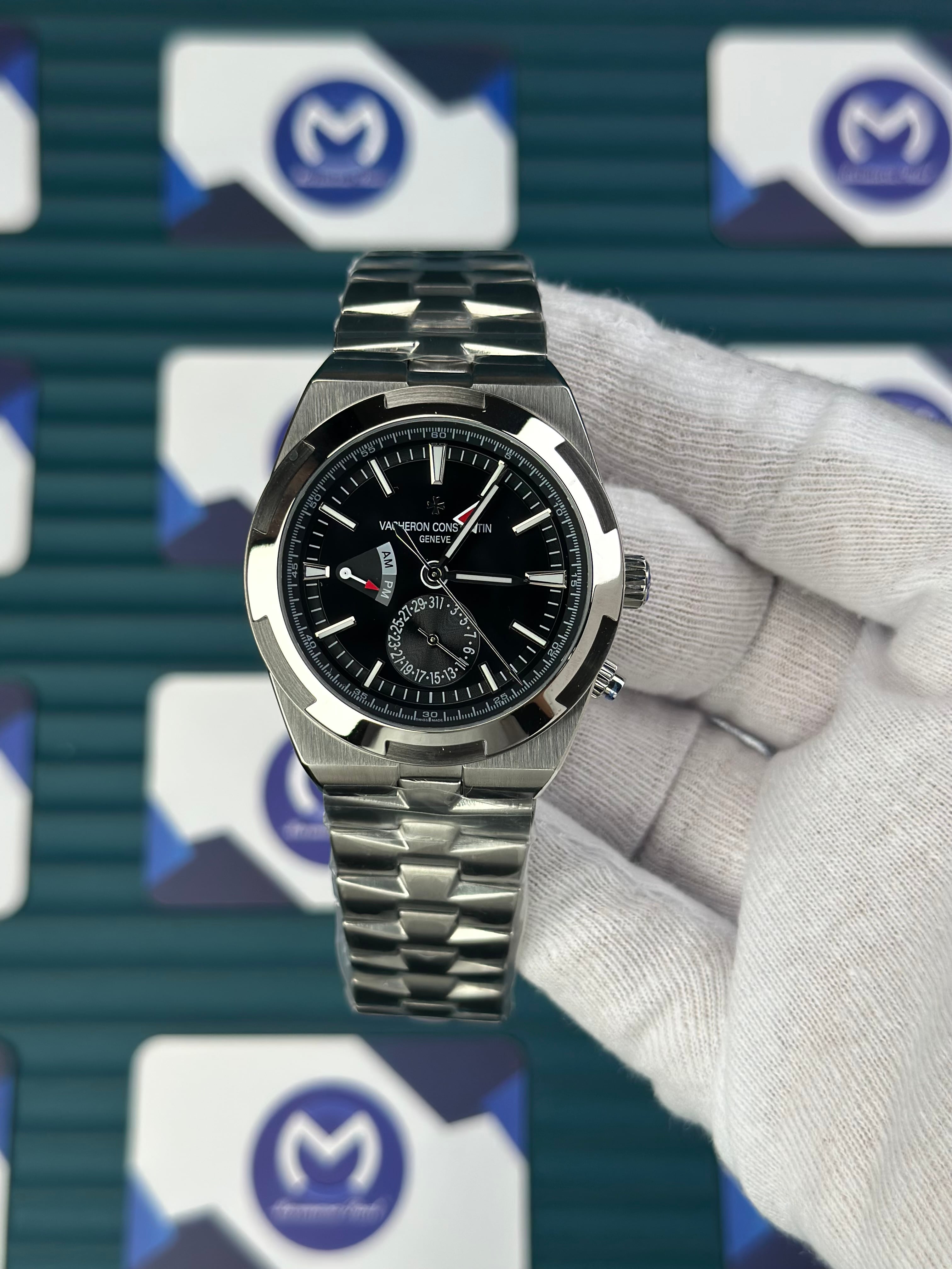 VACHERON CONSTANTIN BLACK OVERSEAS DUAL TIME SILVER