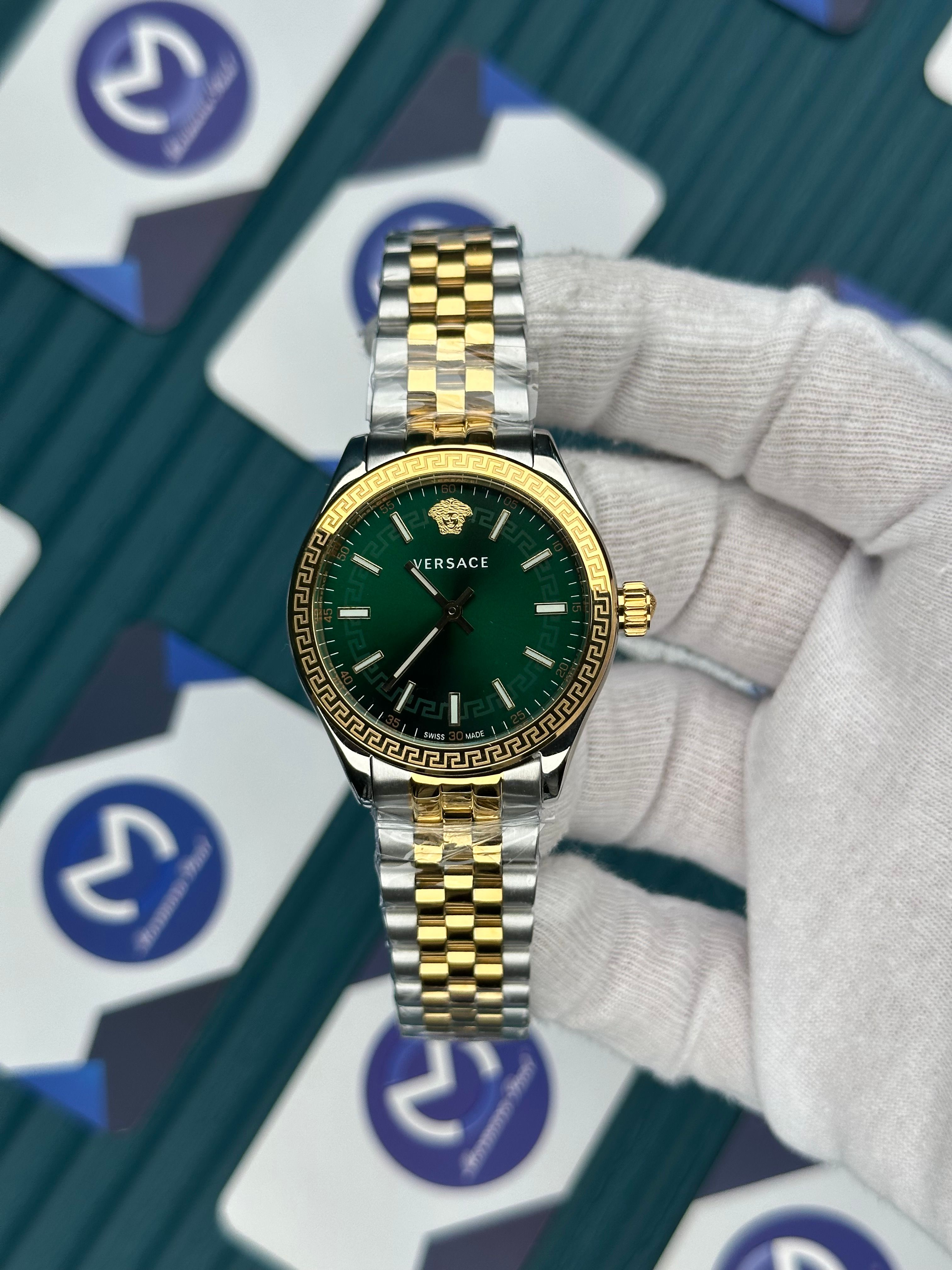 VERSACE 36 SHINE GREEN DIAL GOLD-SILVER JUBILE