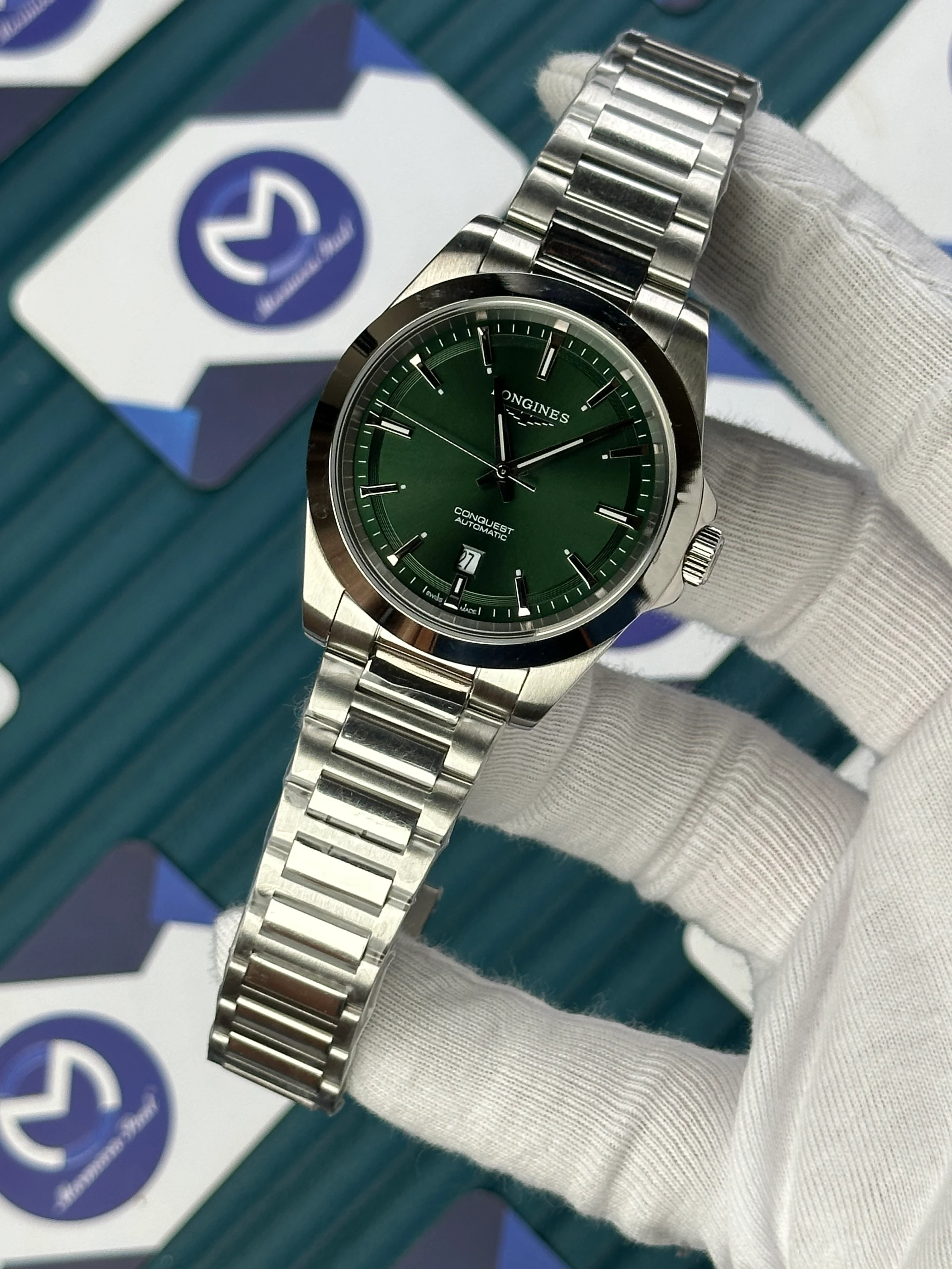 LONGINES CONQUEST AUTOMATIC GREEN DIAL SILVER 