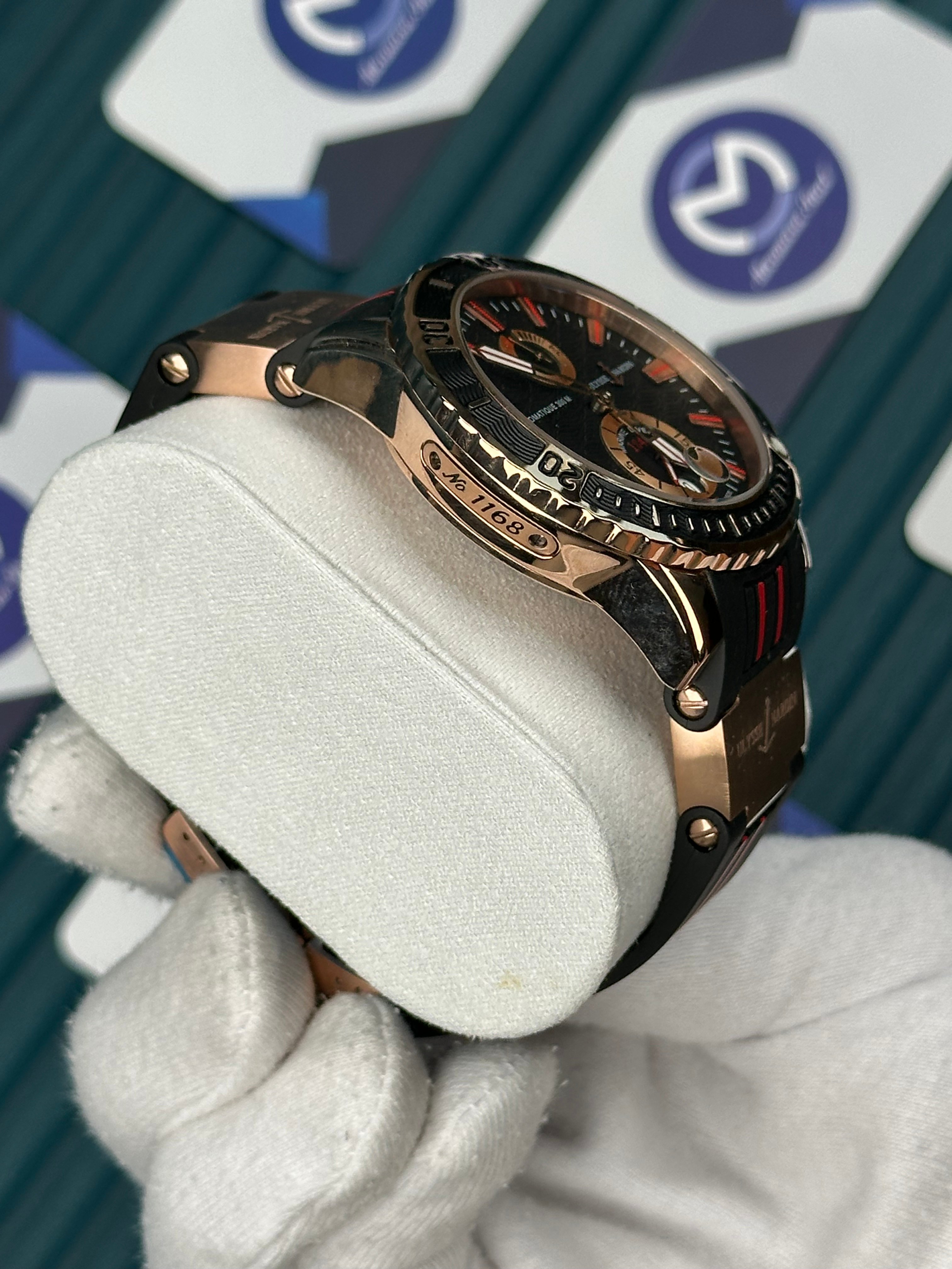Ulysse Nardin Marine Black Red Line Cord Chronometer Automatic Rose Case