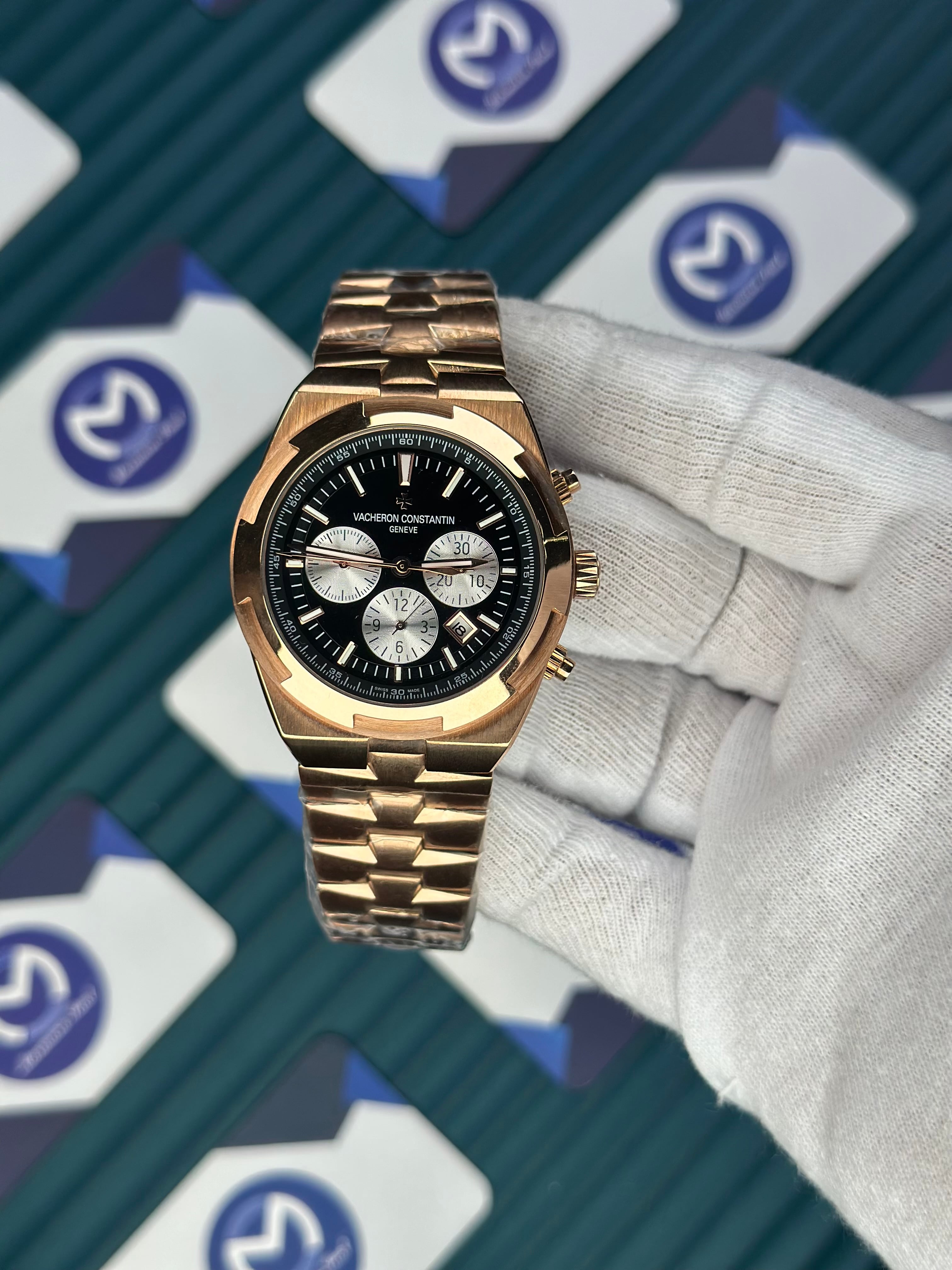 VACHERON CONSTANTIN BLACK OVERSEAS WHITE CHRONOGRAPH ROSE