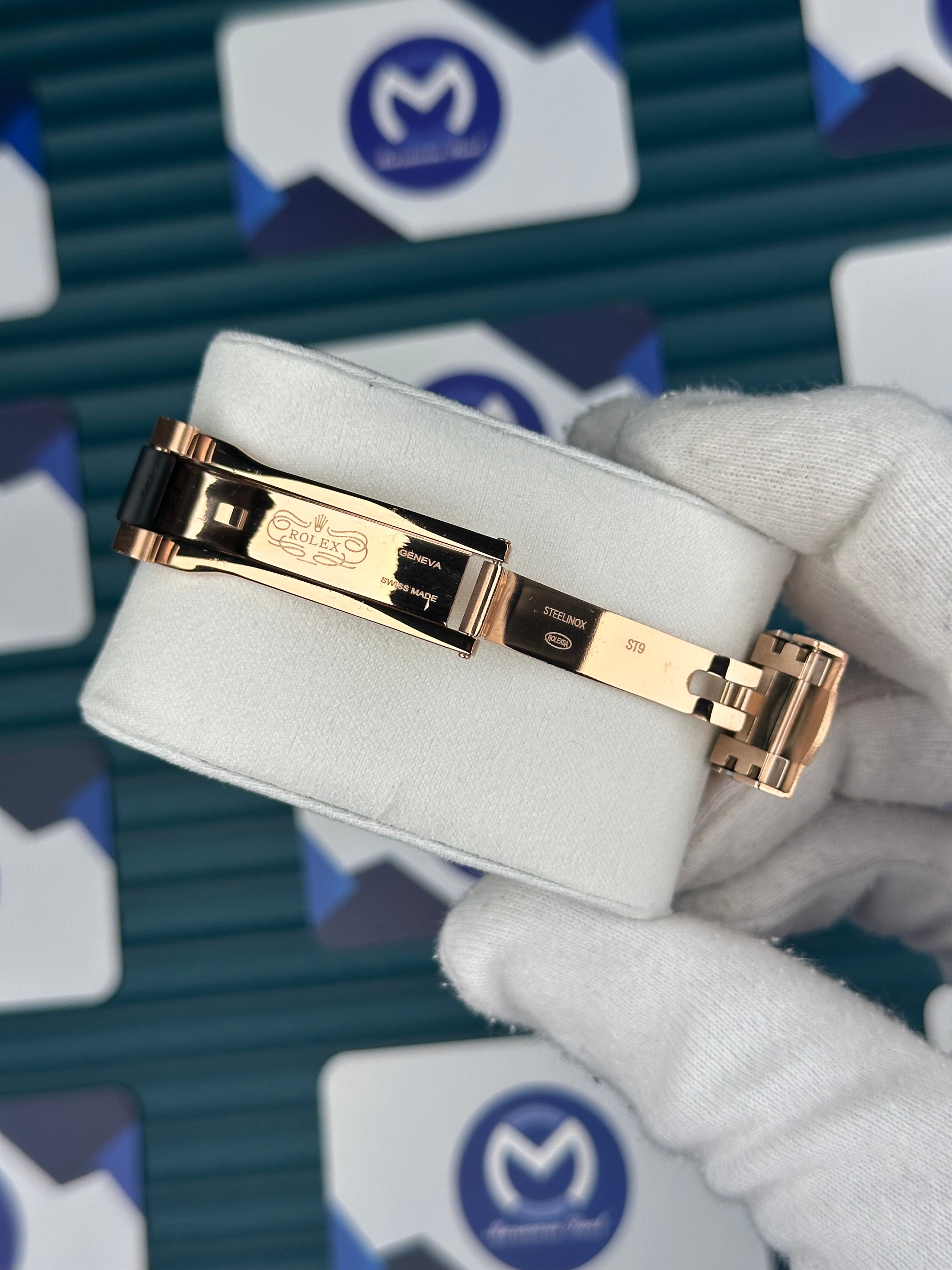 ROLEX SKY-DWELLER BLUE DIAL ROSE CASE BLACK OYSTERFLEX