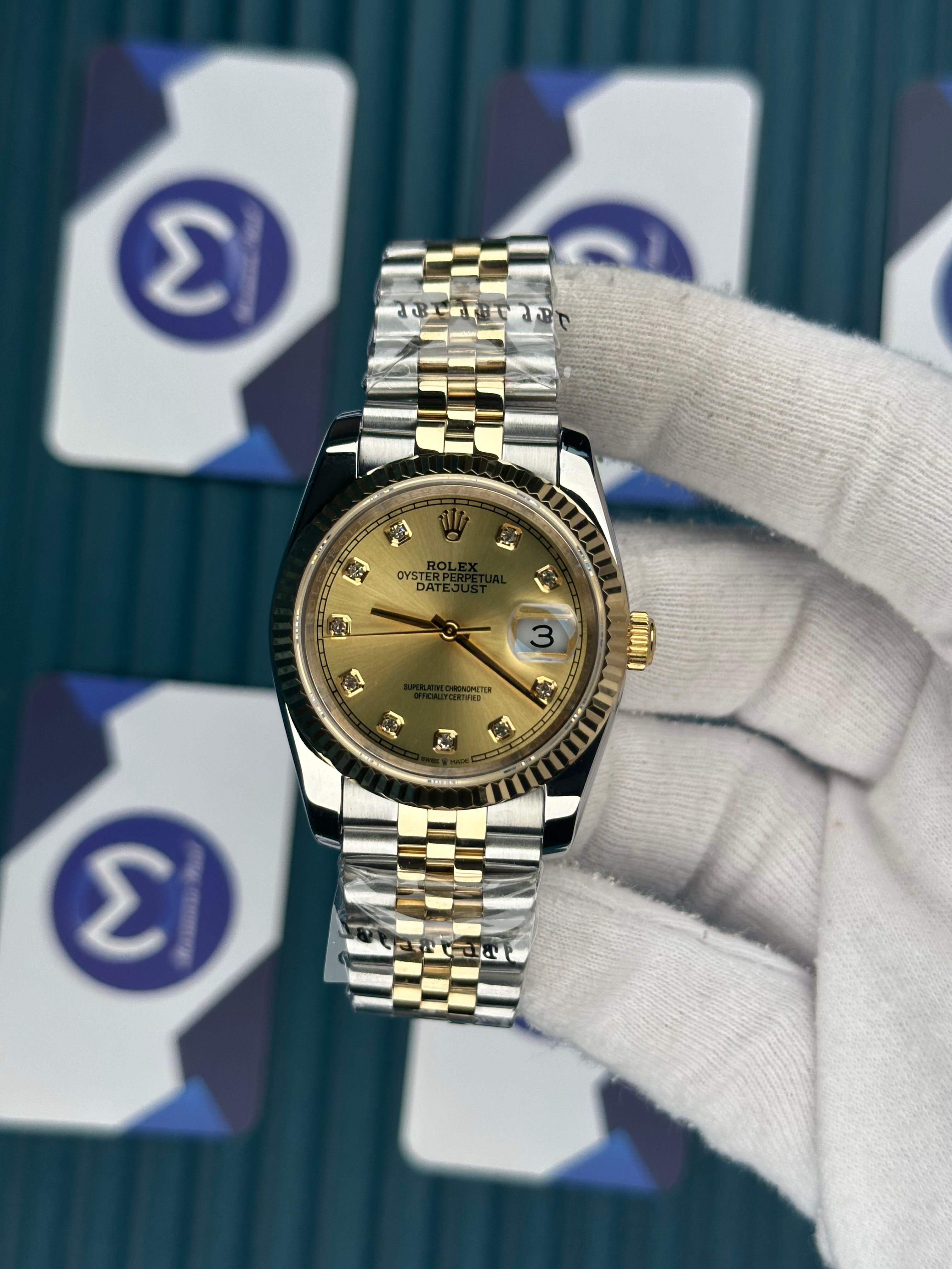 ROLEX 36 GOLD KADRAN PIRLANTA INDEX GOLD-SILVER JUBILEE