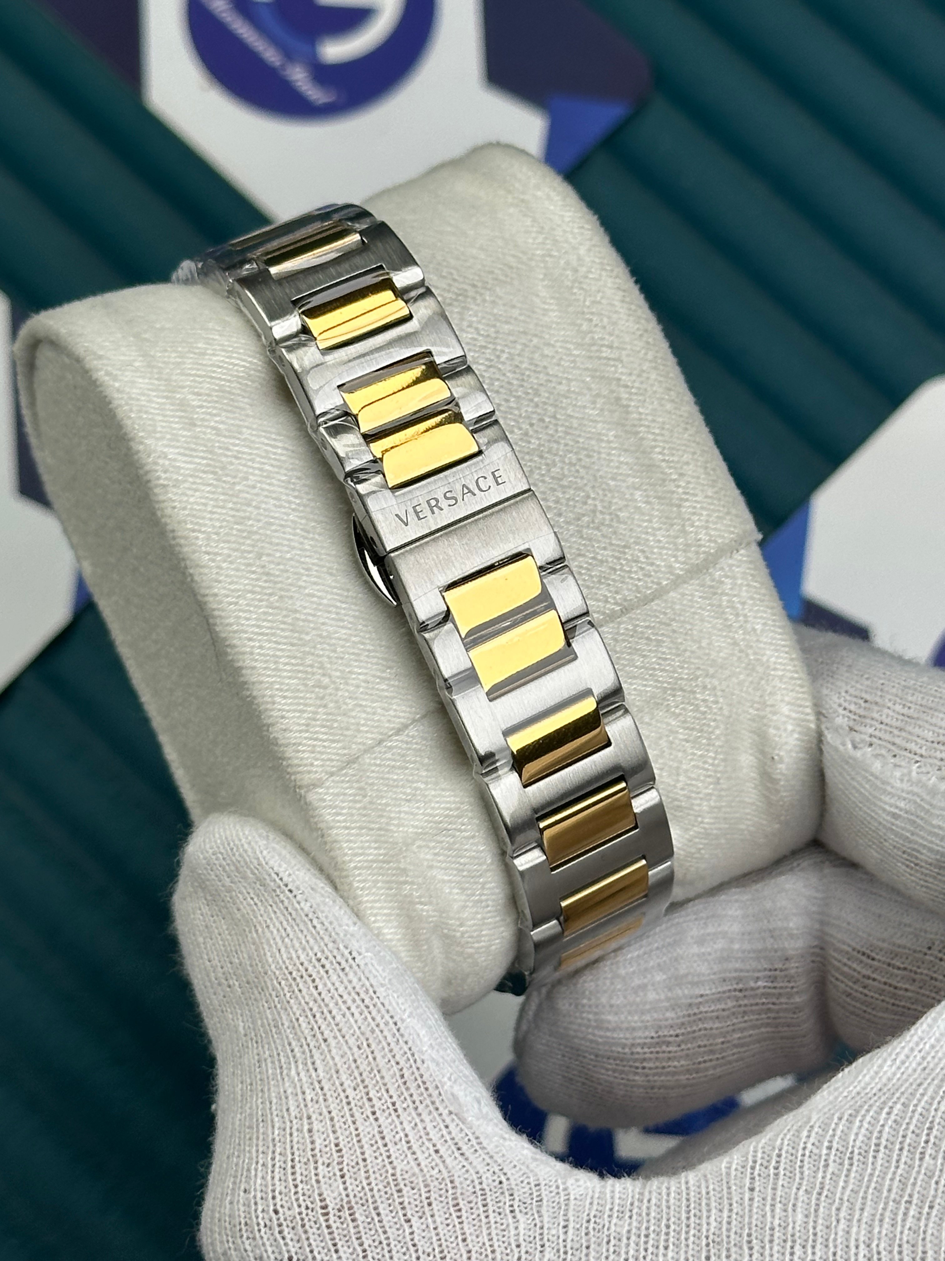 VERSACE 36 MOZAIK BLUE DIAL GOLD-SILVER CORD