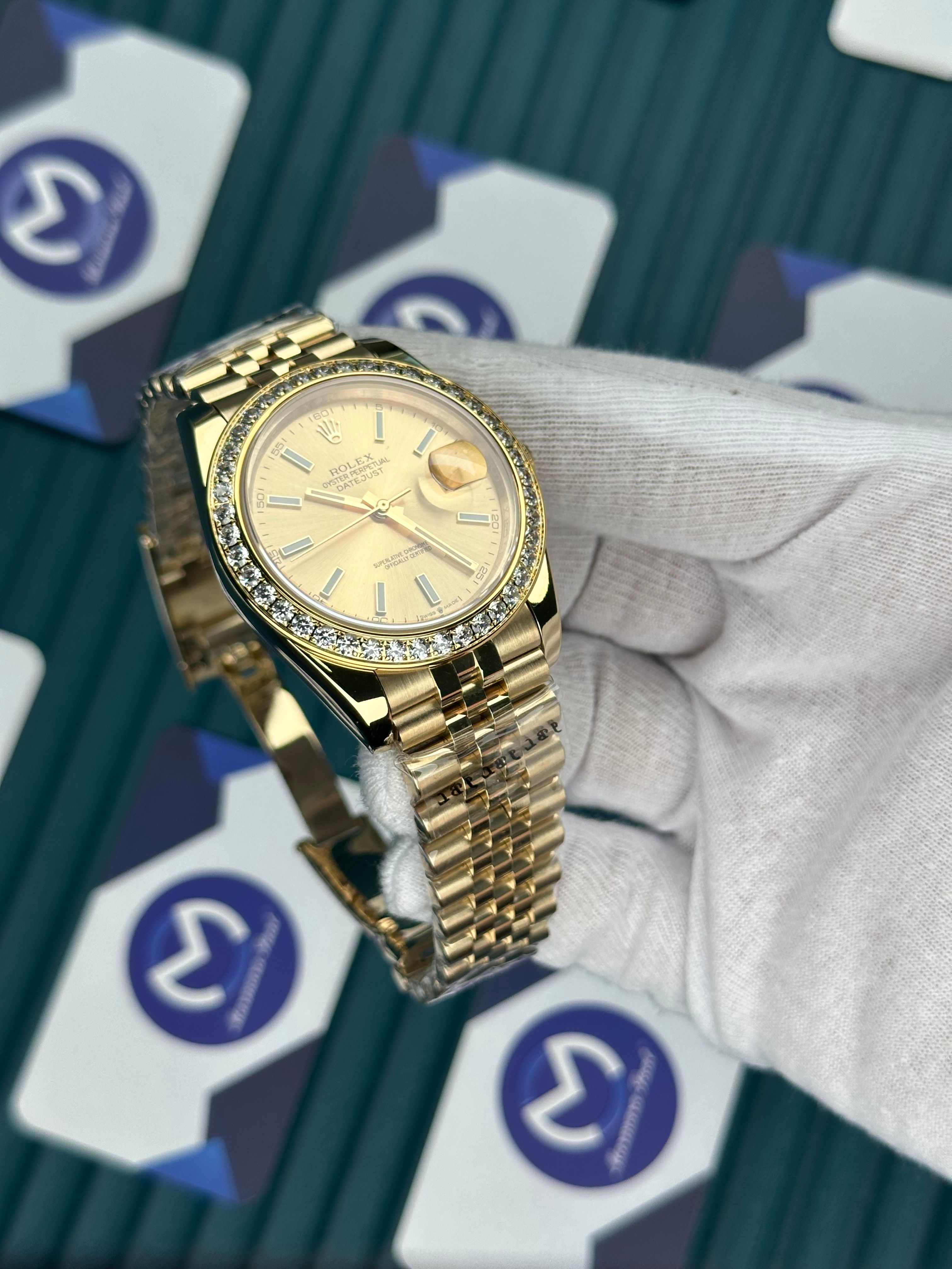 ROLEX DATEJUST DIAMOND BEZEL GOLD DIAL GOLD JUBILE