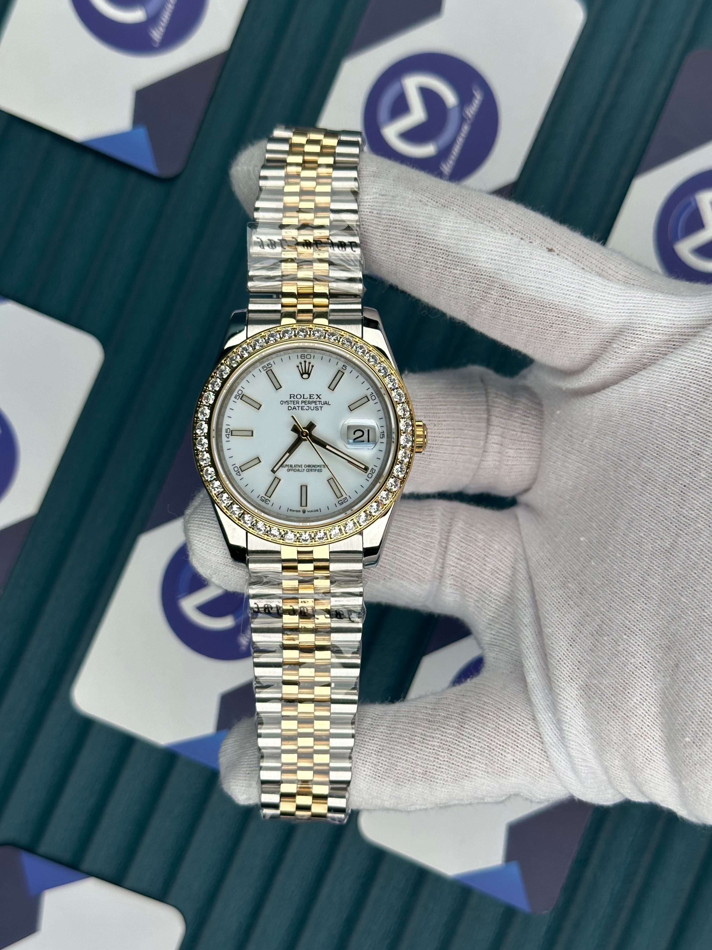 ROLEX DATEJUST WHITE DIAL DIAMOND BEZEL GOLD-SILVER JUBILE