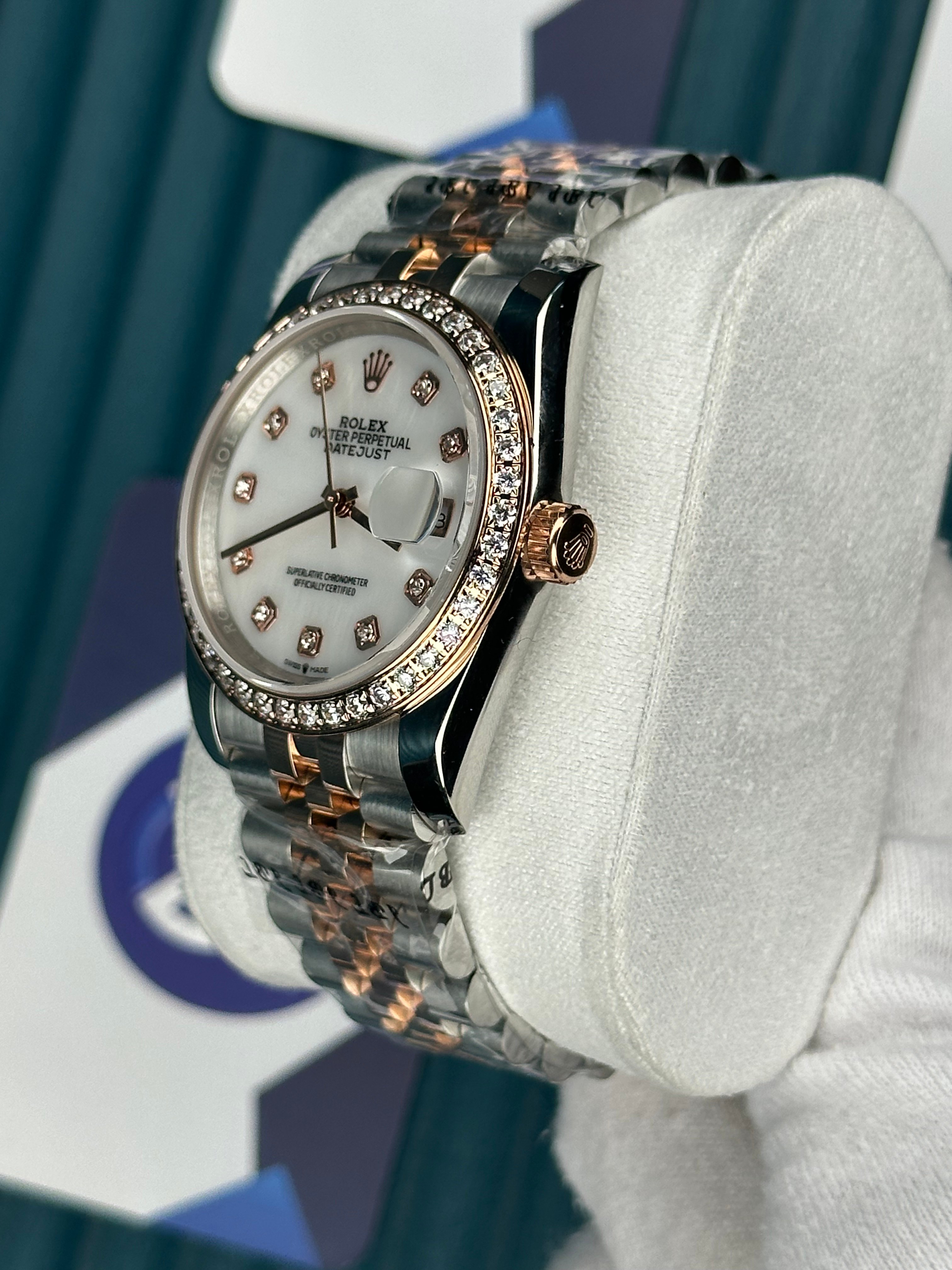 ROLEX 36 SEDEF BEYAZ KADRAN PIRLANTA BEZEL ROSE-SILVER JUBILEE