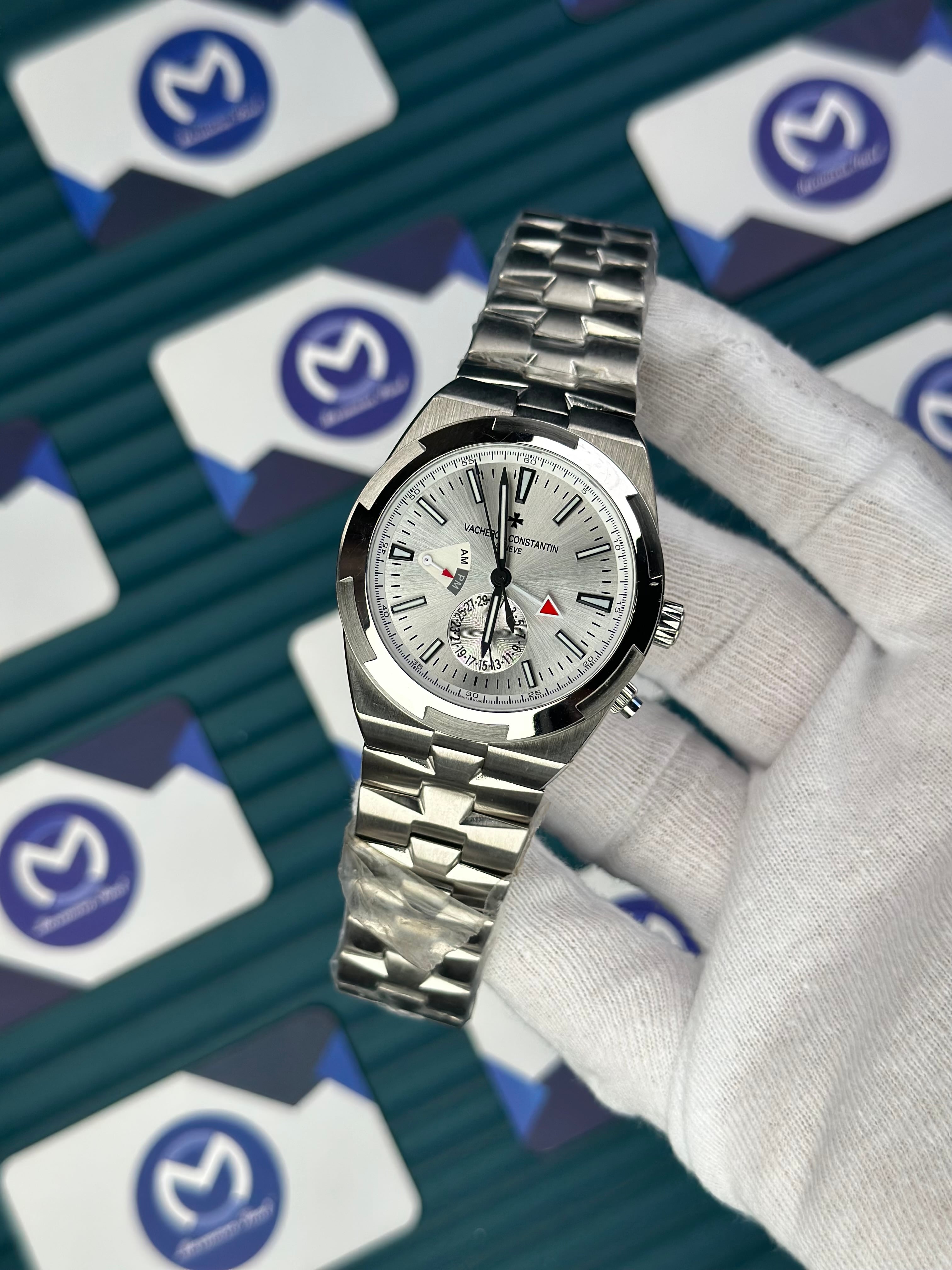 VACHERON CONSTANTIN WHITE OVERSEAS DUAL TIME SILVER 