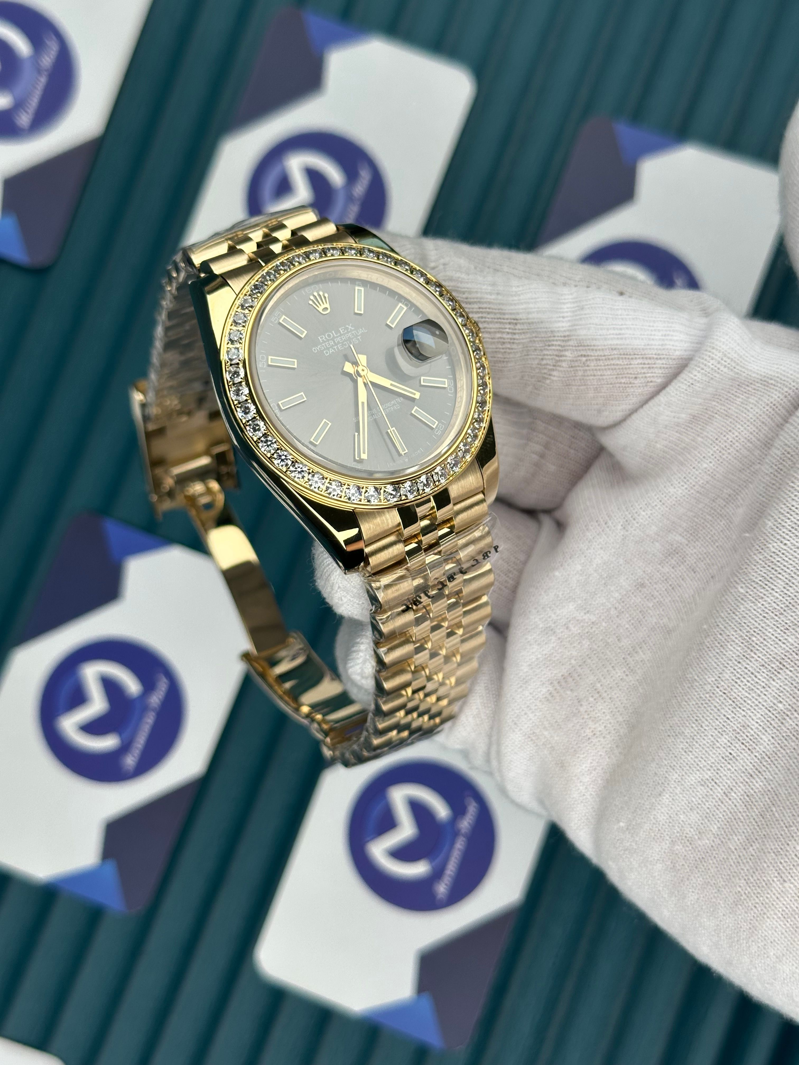 ROLEX DATEJUST DIAMOND BEZEL GREY DIAL GOLD JUBILE