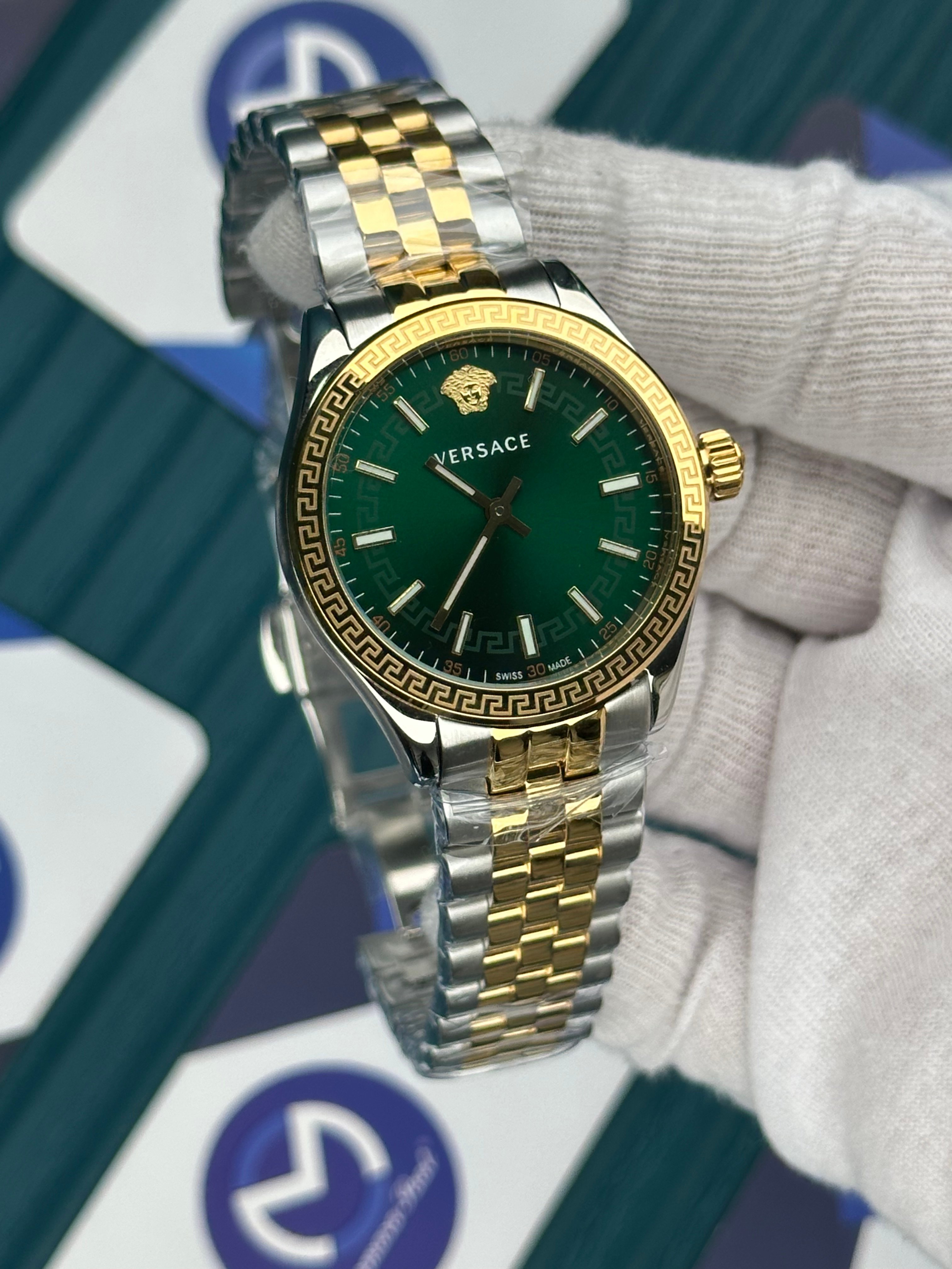 VERSACE 36 SHINE GREEN DIAL GOLD-SILVER JUBILE