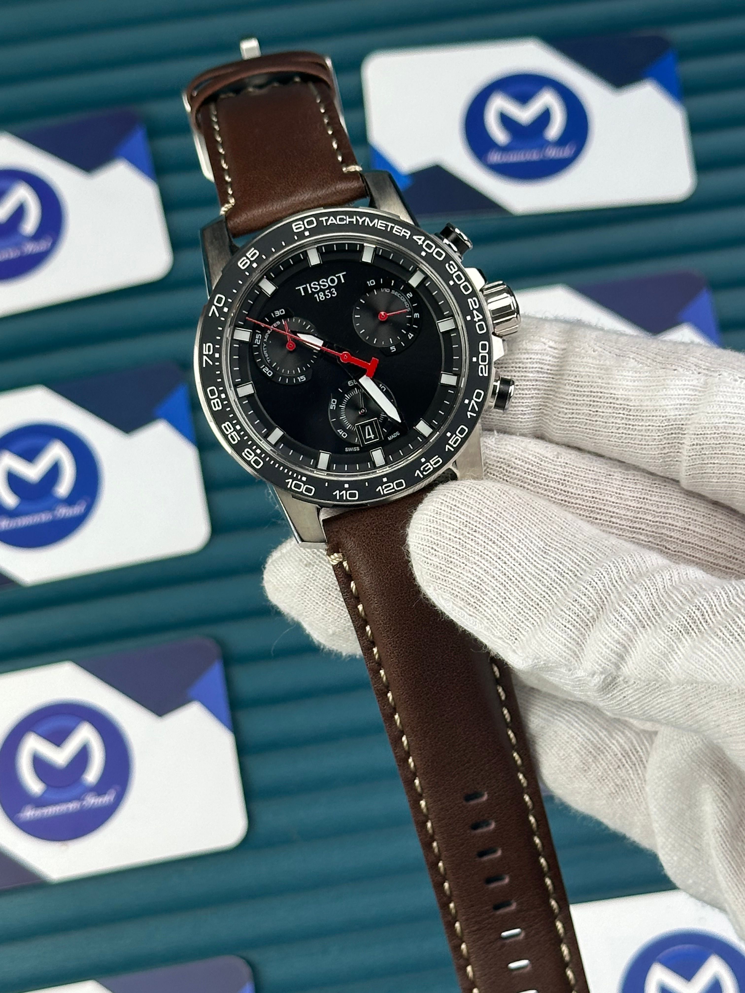 TISSOT SUPERSPORT CHRONO BLACK DIAL BROWN LEATHER CORD