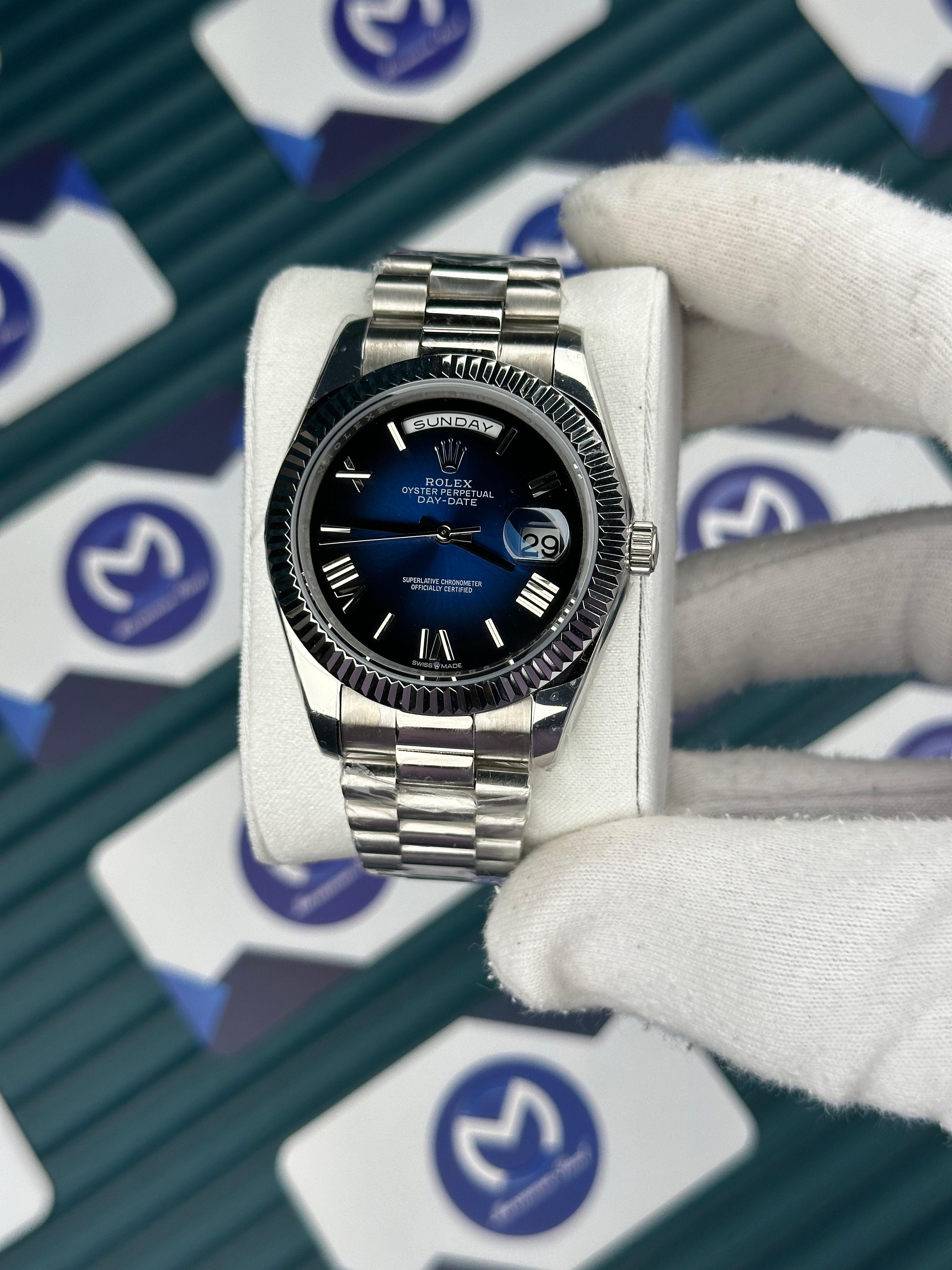 Rolex Daydate Mavi Kadran Gümüş Kordon