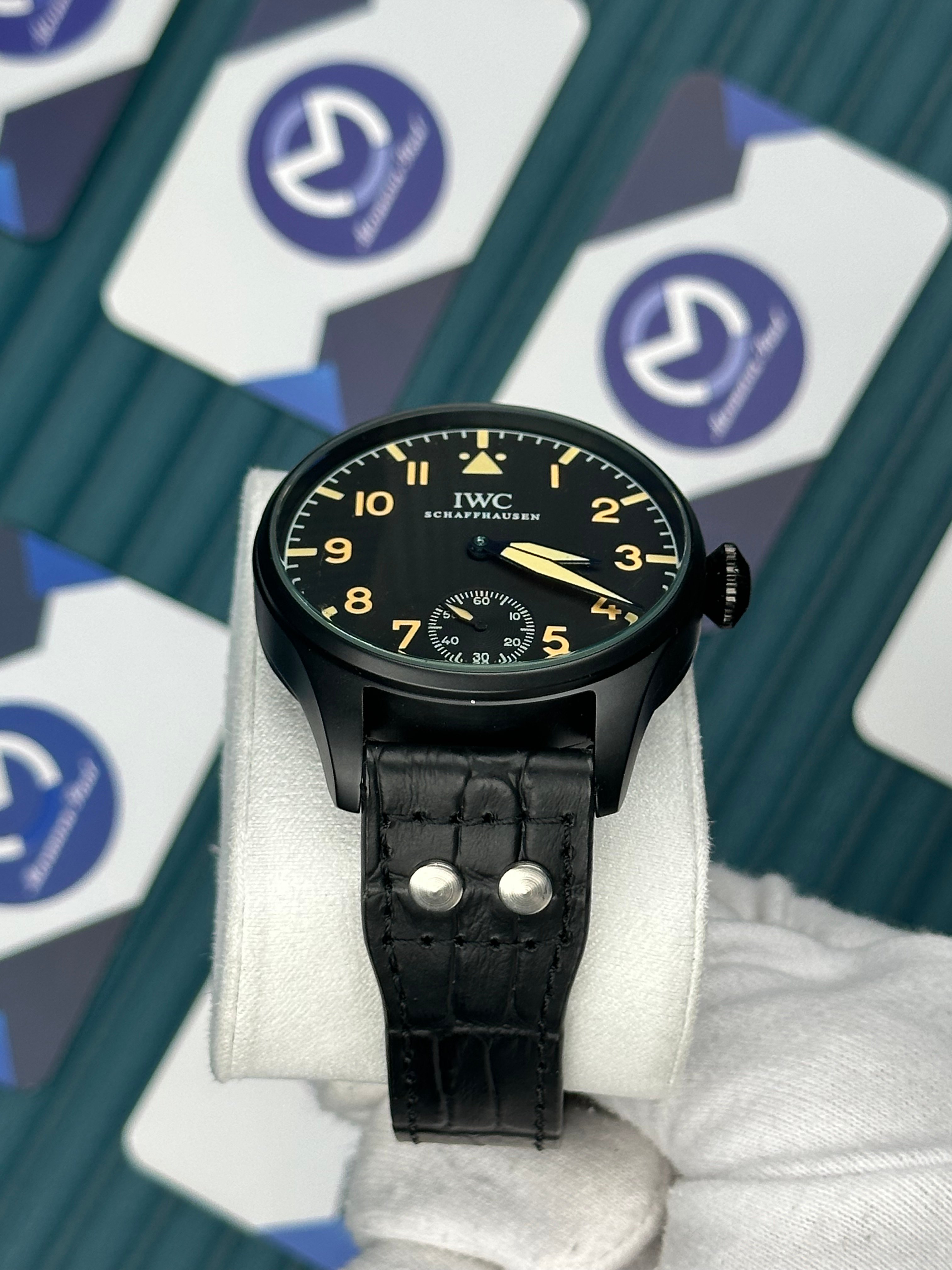 IWC SCHAFFHAUSEN BIG PILOT BLACK LEATHER CORD YELLOW INDEX