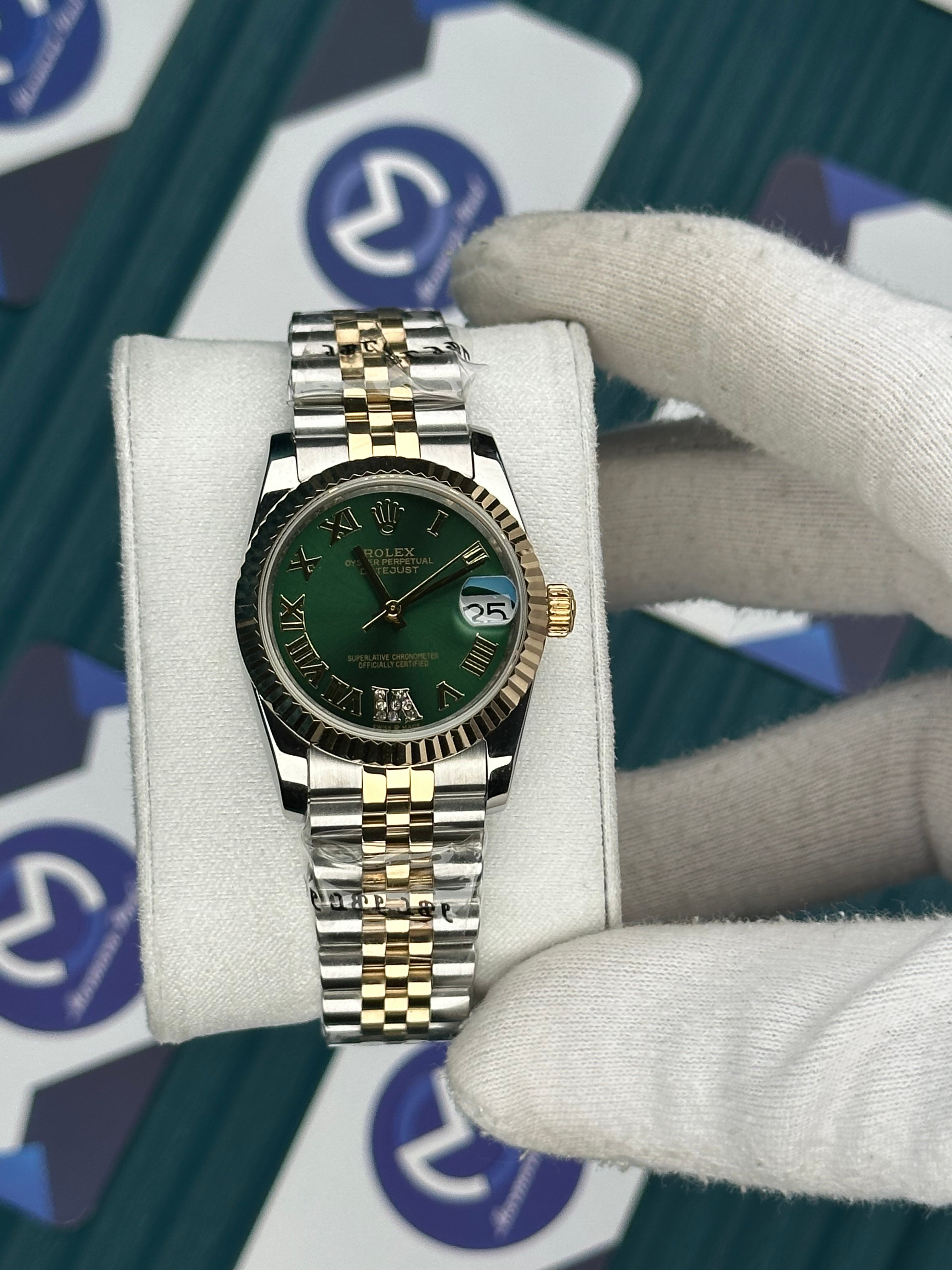 ROLEX 31 GREEN DIAL GOLD-SILVER JUBILEE