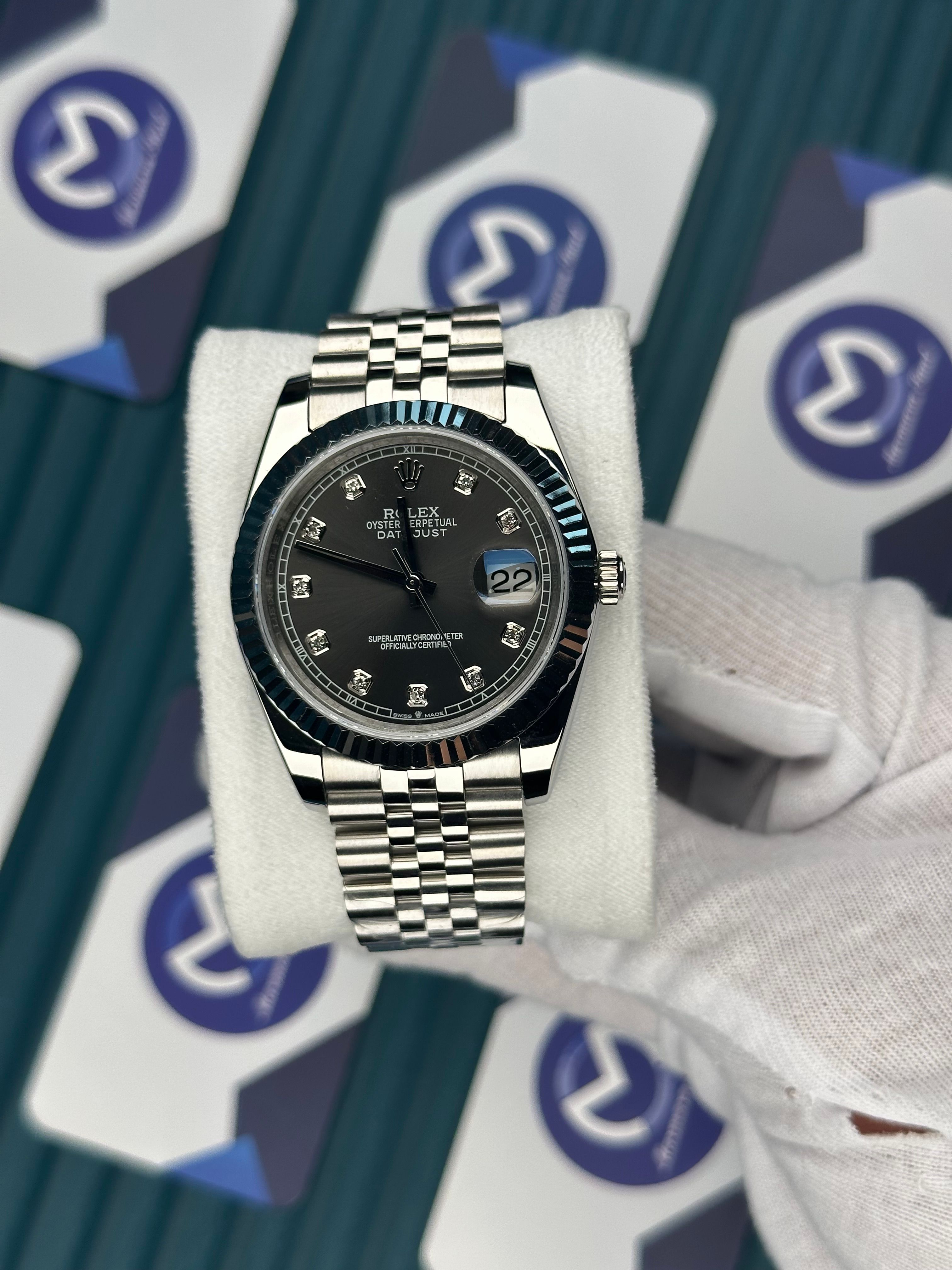 ROLEX DATEJUST GREY DIAL DIAMOND INDEX SILVER JUBILE