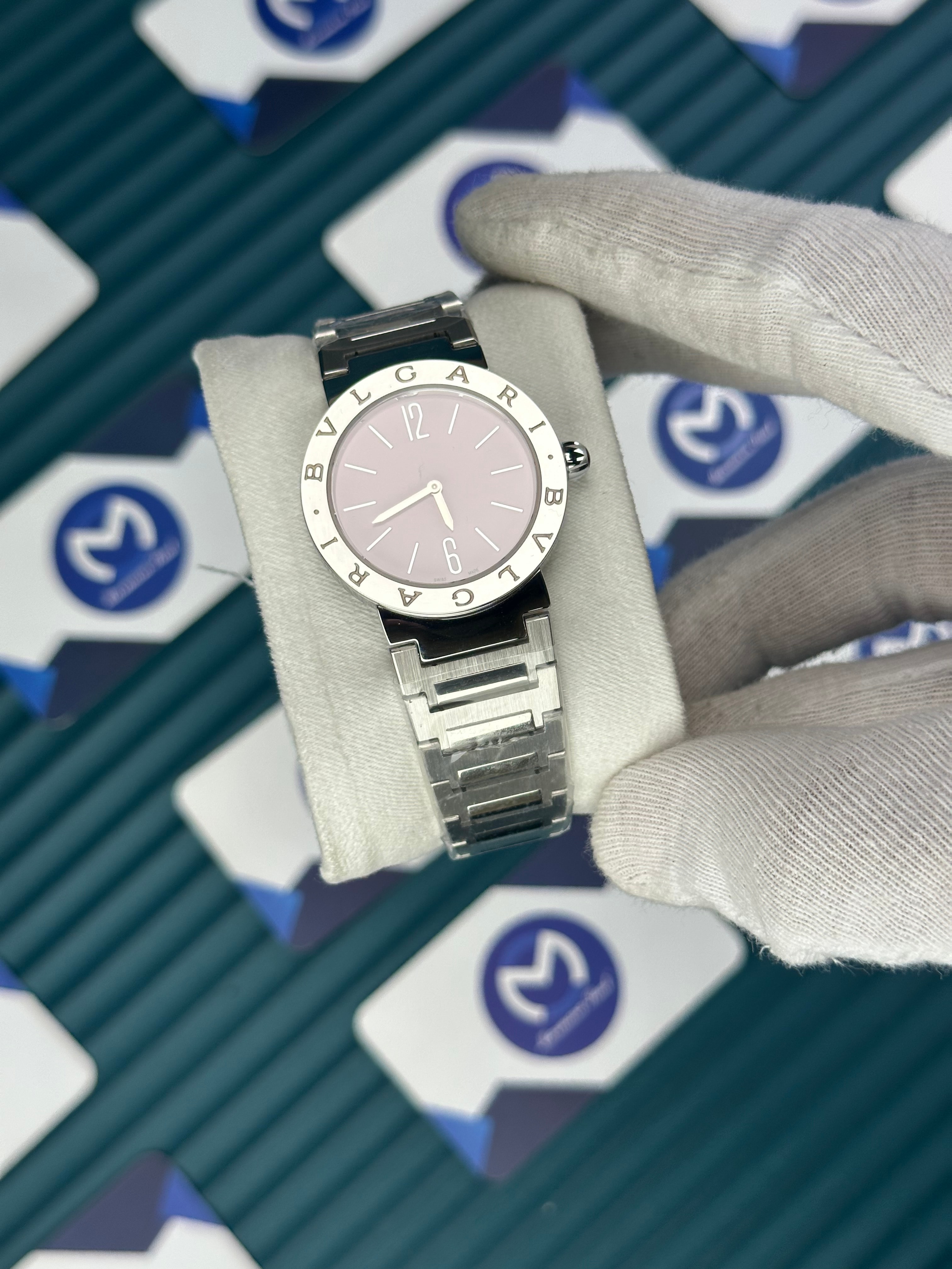 BVLGARI PINK DIAL SILVER BEZEL SILVER INDEX SILVER CORD